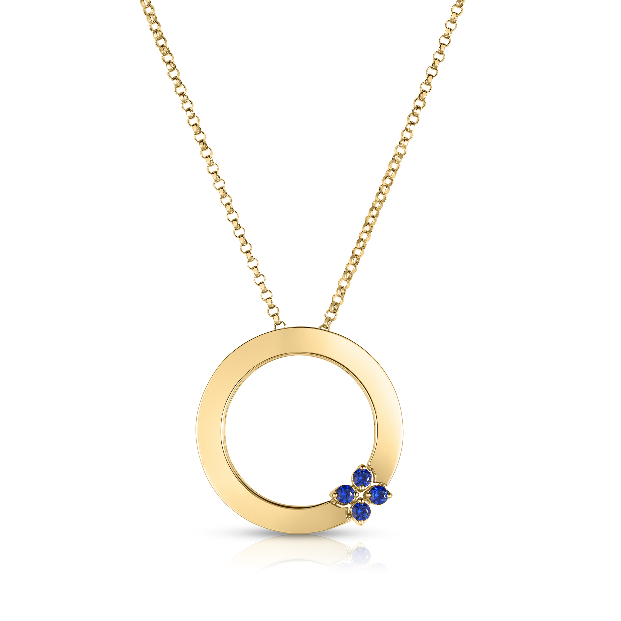 18k Yellow Gold Love In Verona Blue Sapphire Circle Necklace