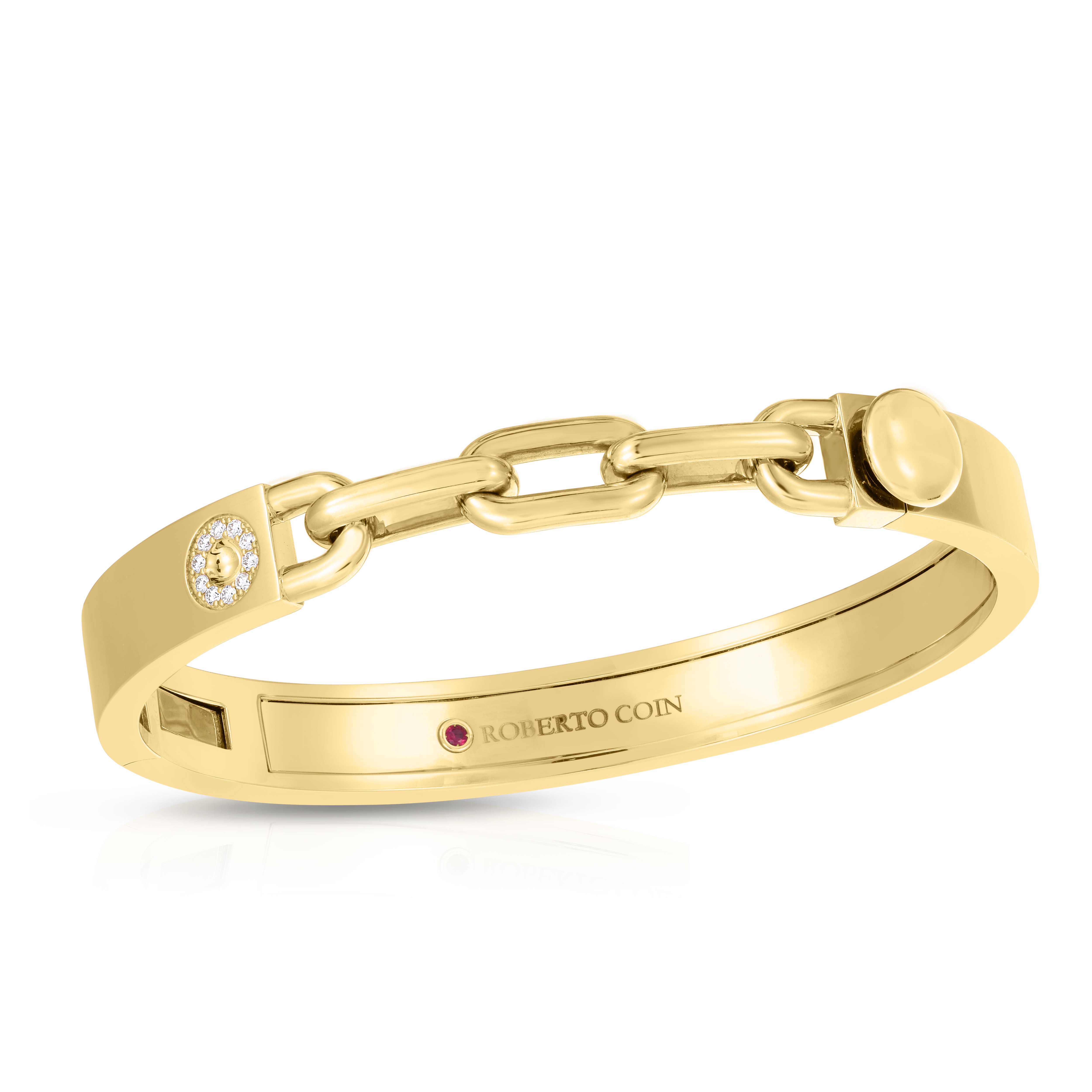 18k Yellow Gold Navarra Diamond Accent With Three Link Chain Bangle
