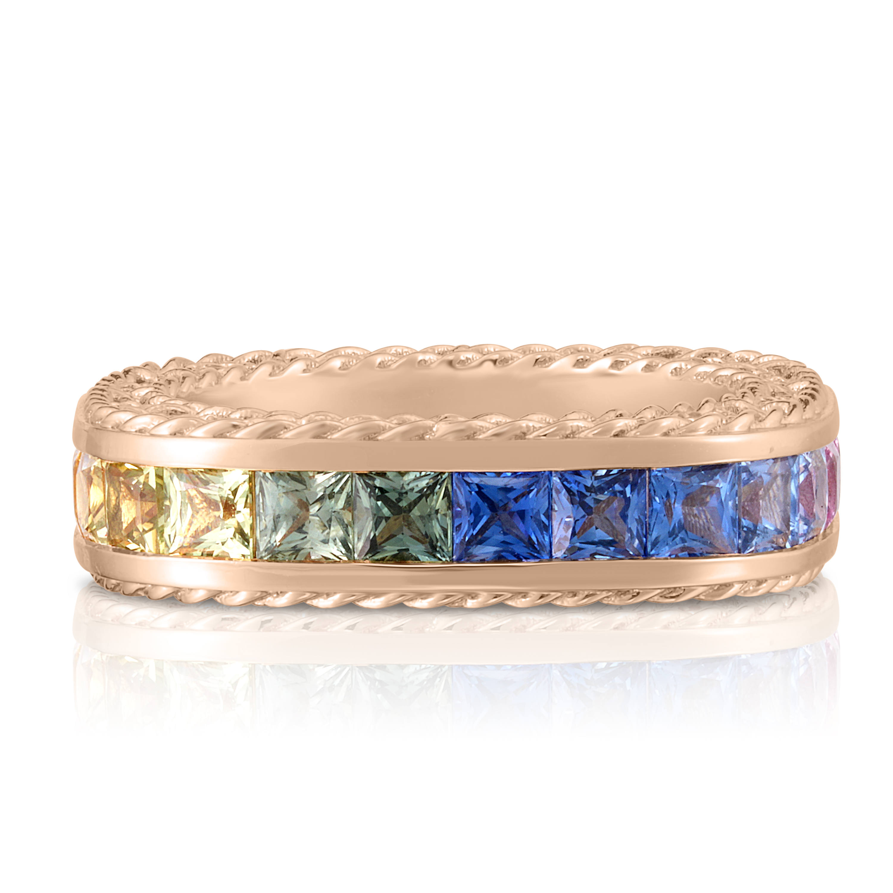18k Rose Gold Princess Multi Sapphire Square Ring