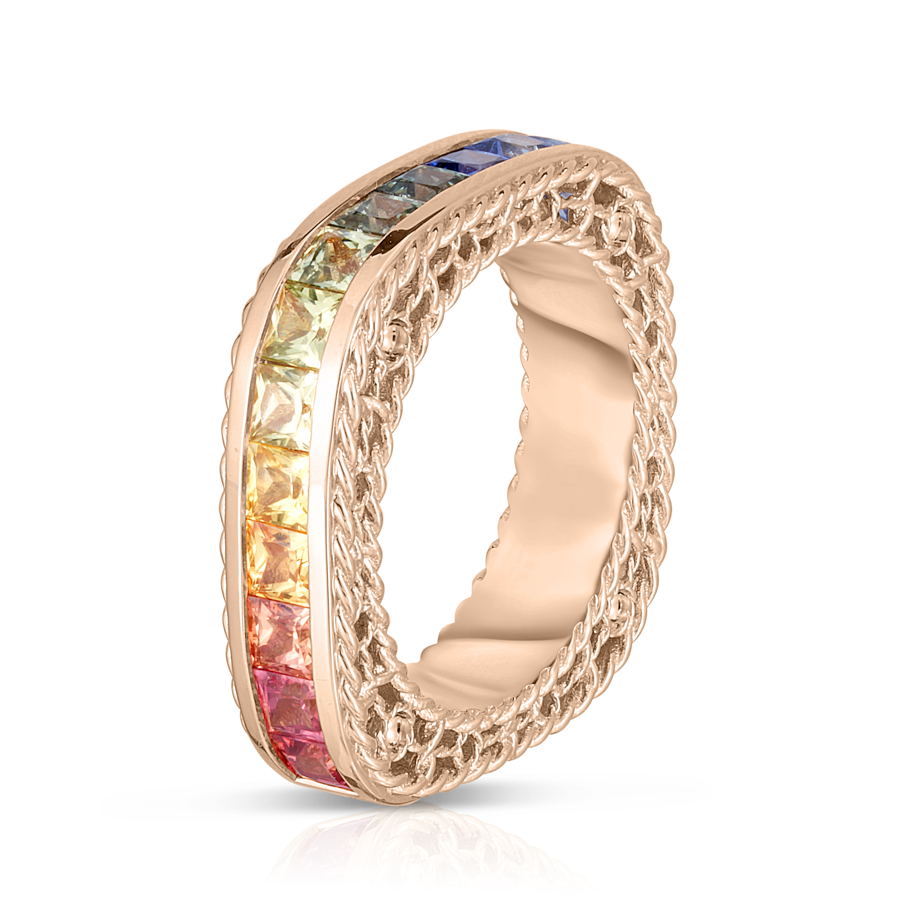 18k Rose Gold Princess Multi Sapphire Square Ring