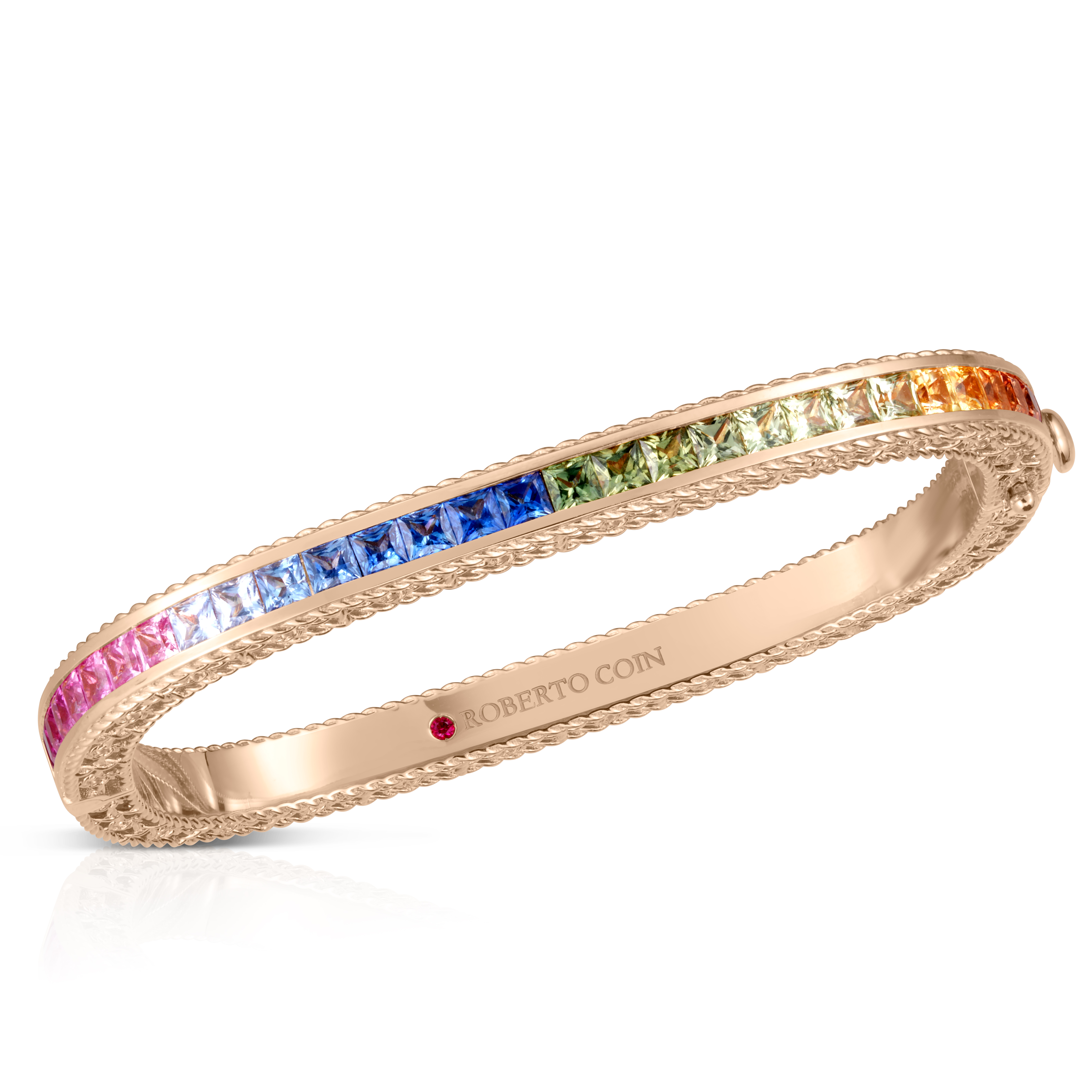 18k Rose Gold Princess Multi Sapphire Square Bangle