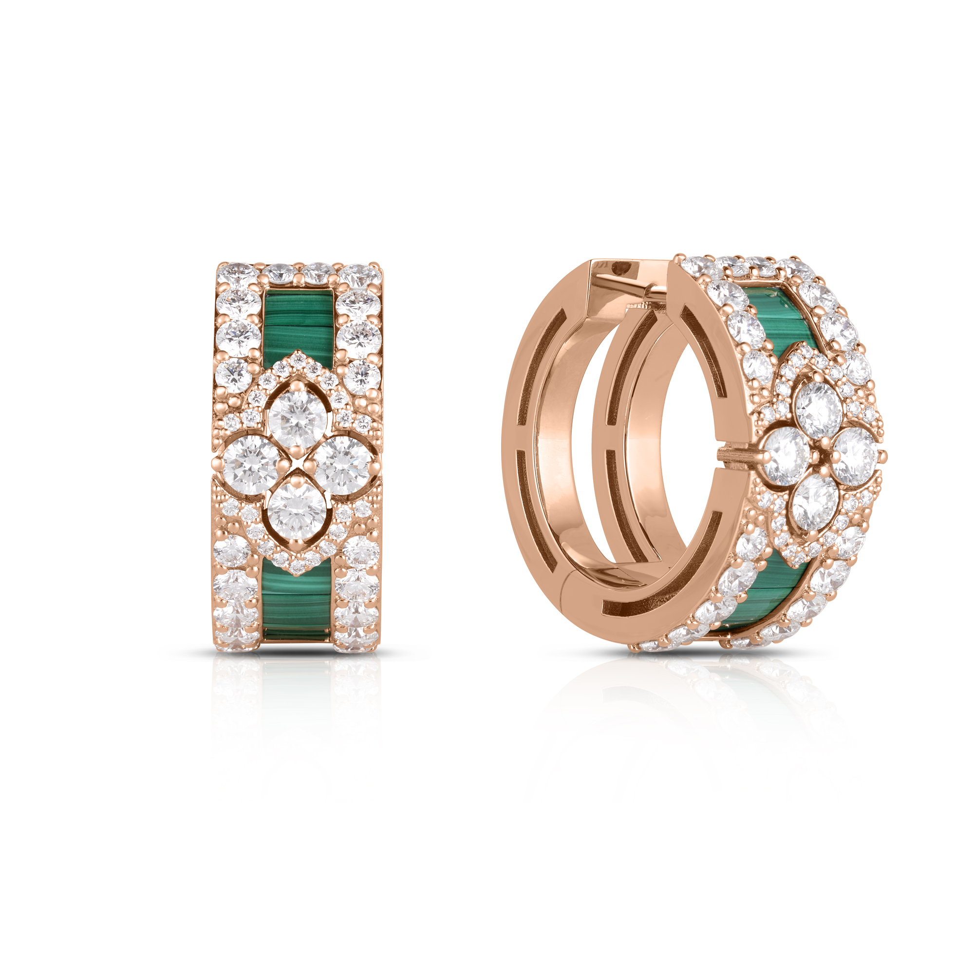 18k Rose Gold Love In Verona Diamond & Malachite Hoop Earrings