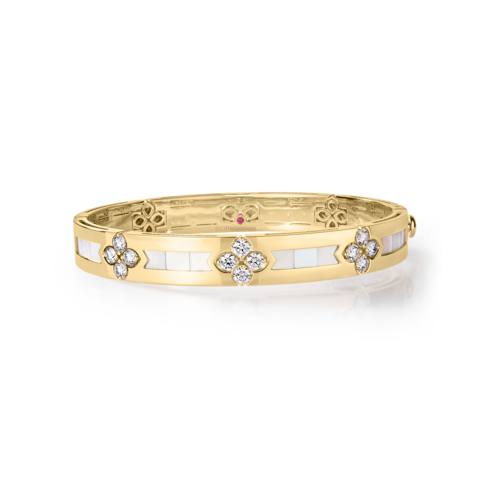 18k Yellow Gold Love In Verona Diamond & Mother Of Pearl Bangle