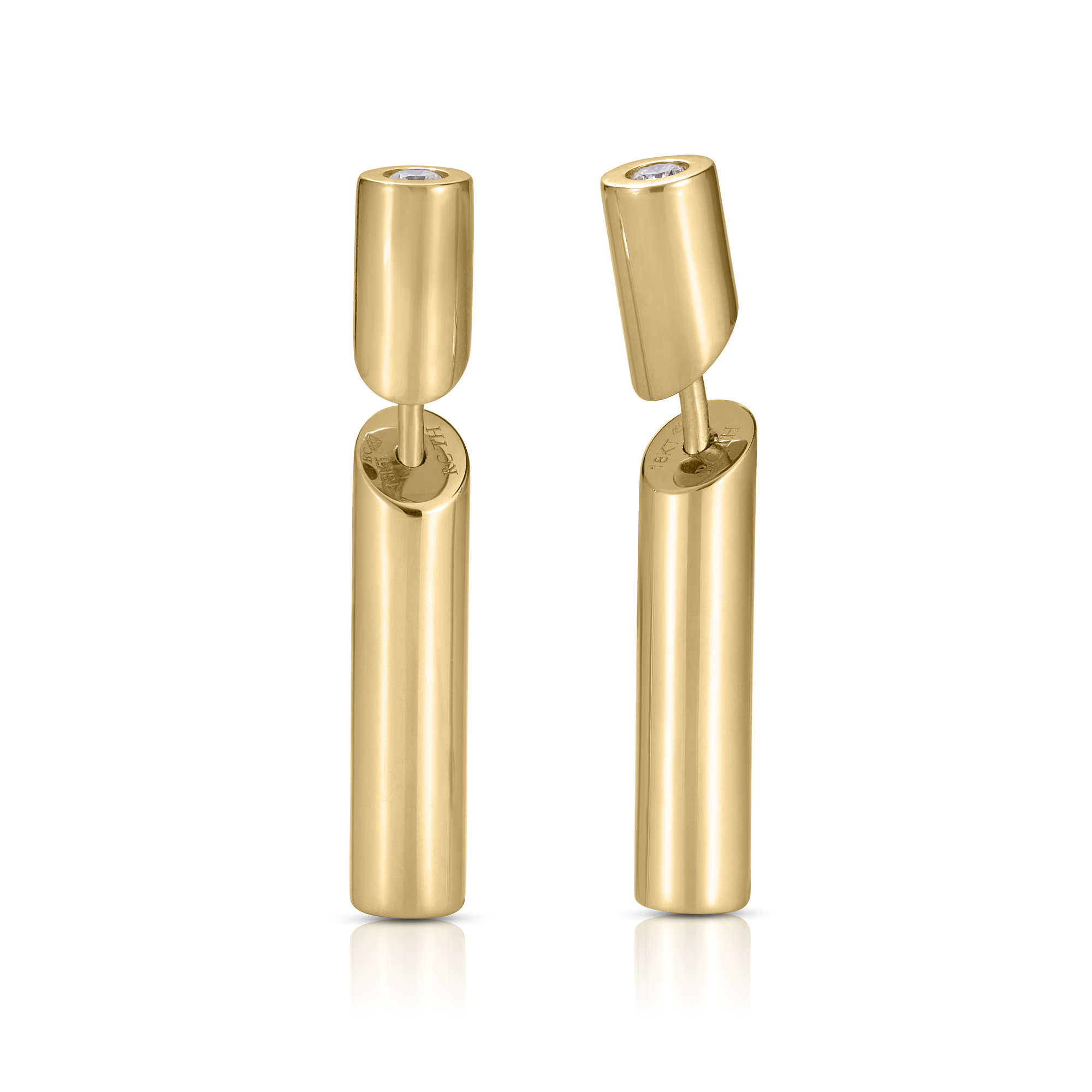 18k Yellow Gold Domino Diamond Accent Stick Earrings