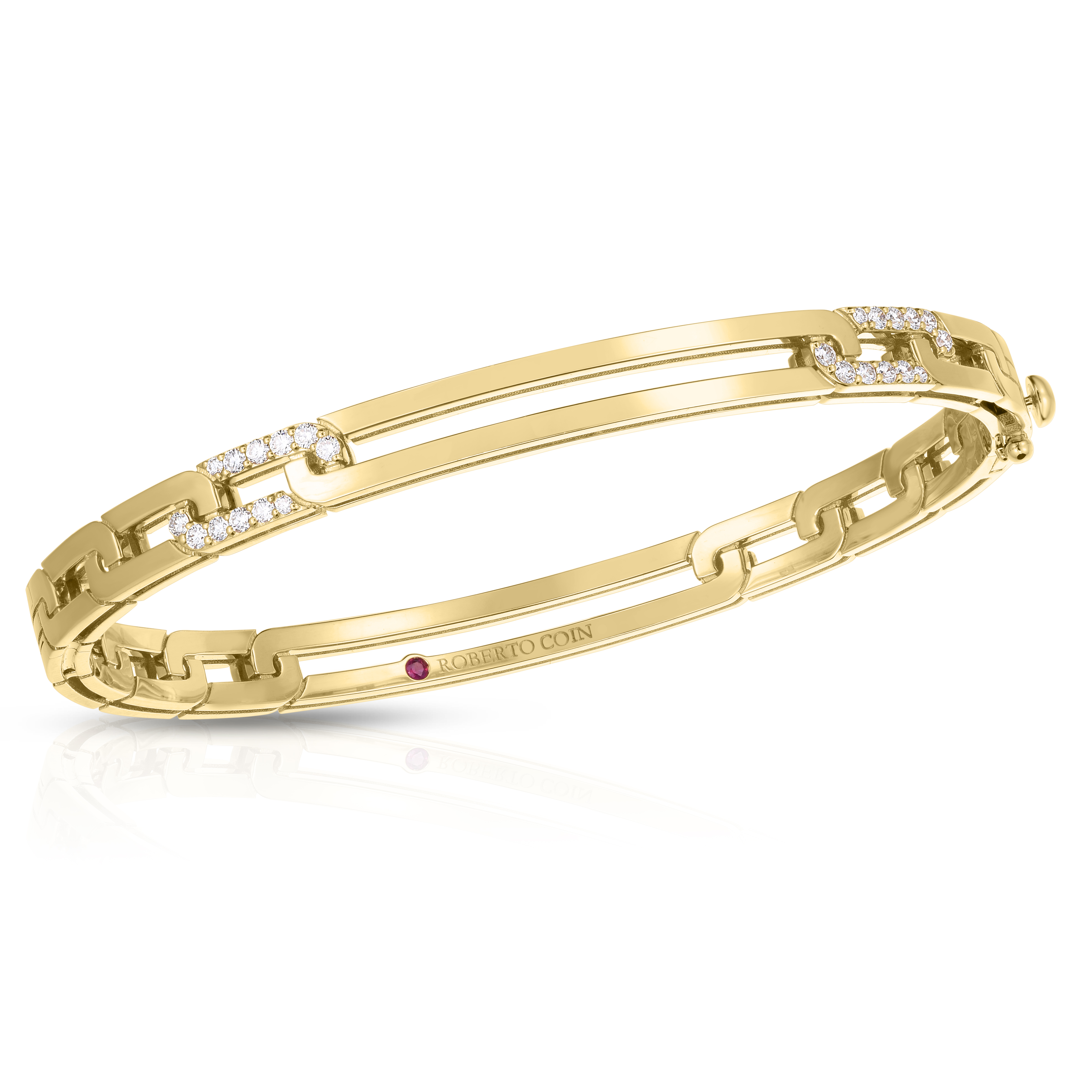 18k Yellow Gold Navarra Diamond Accent & Extended Link Bangle