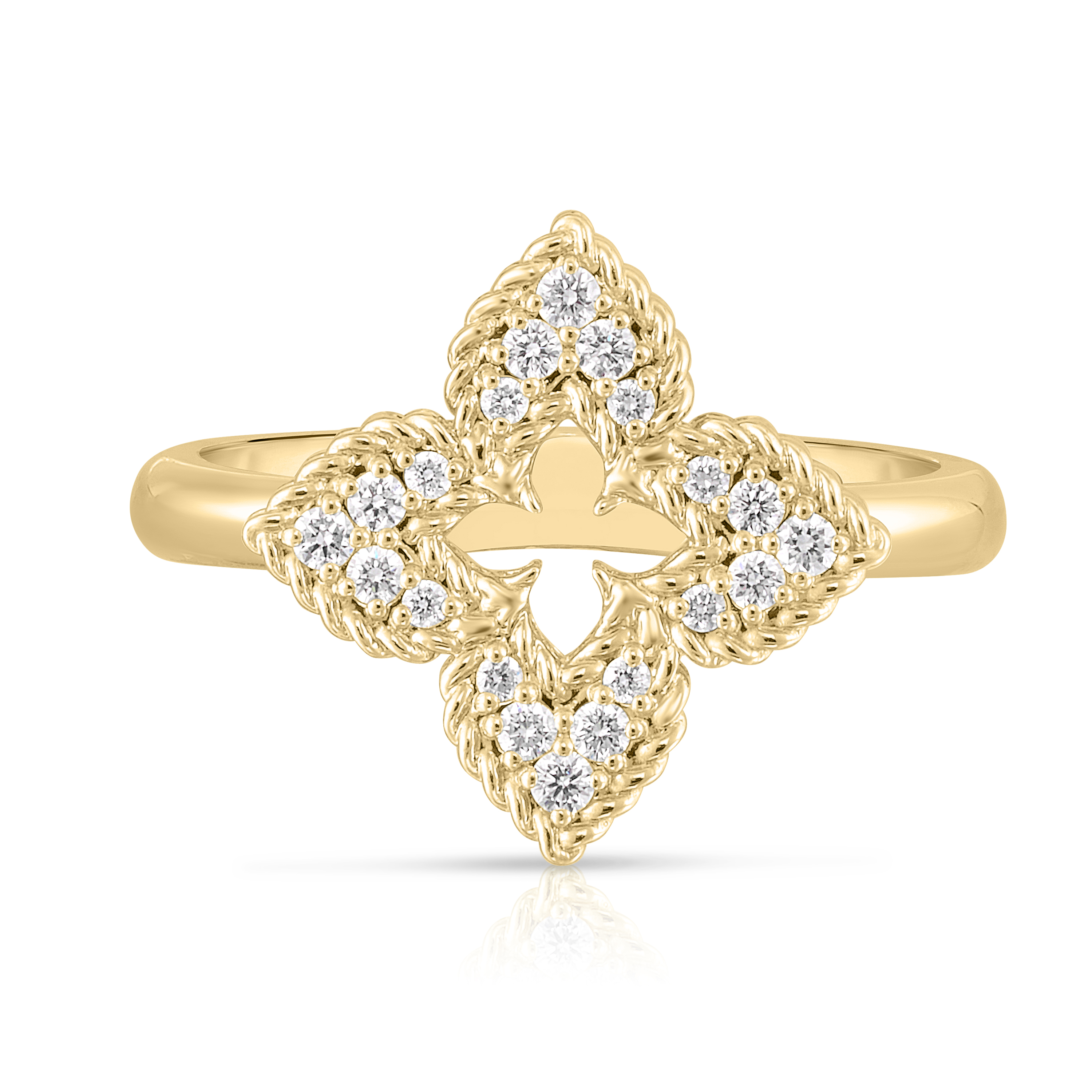 18k Yellow Gold Ventian Princess Small Diamond Pave Flower Ring