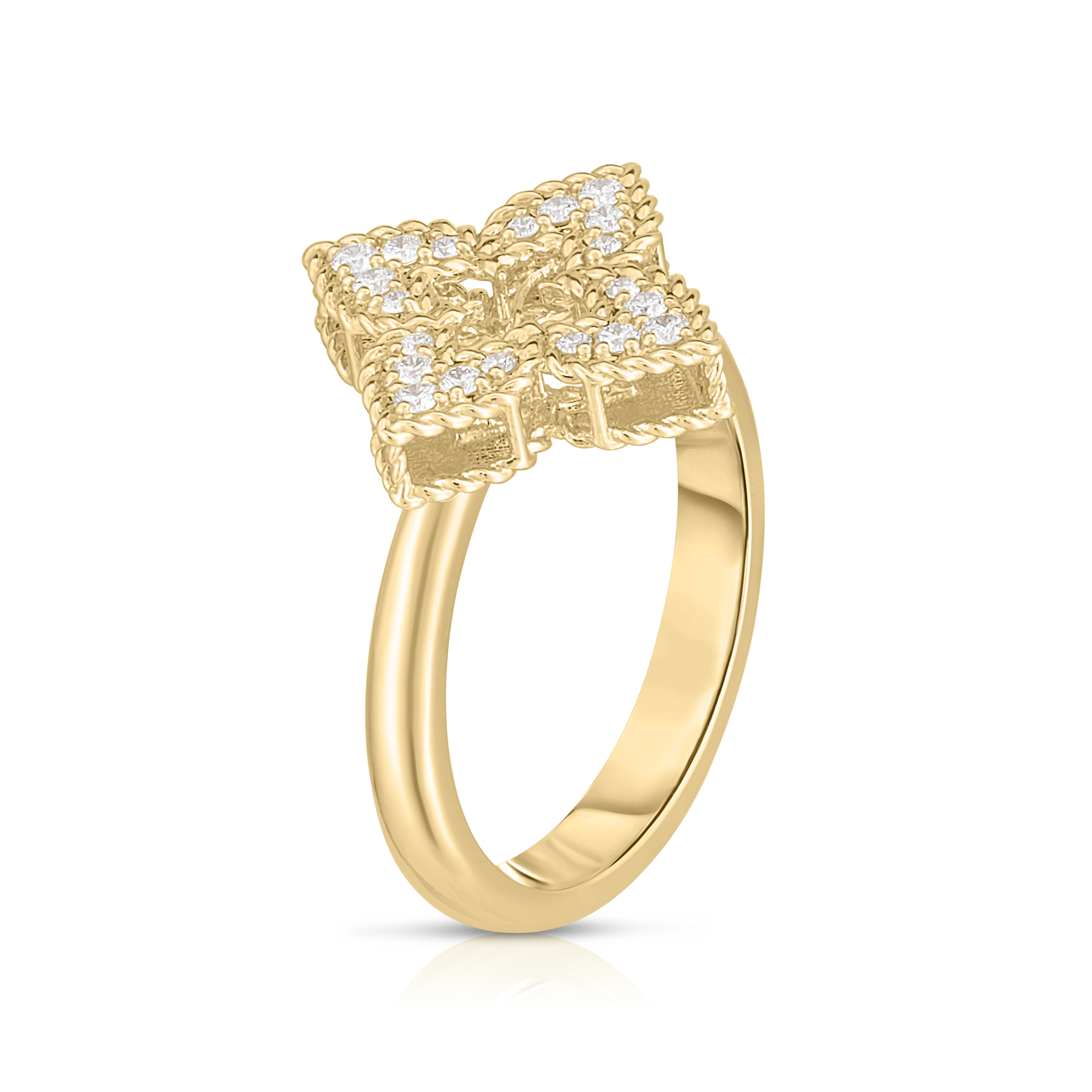 18k Yellow Gold Ventian Princess Small Diamond Pave Flower Ring