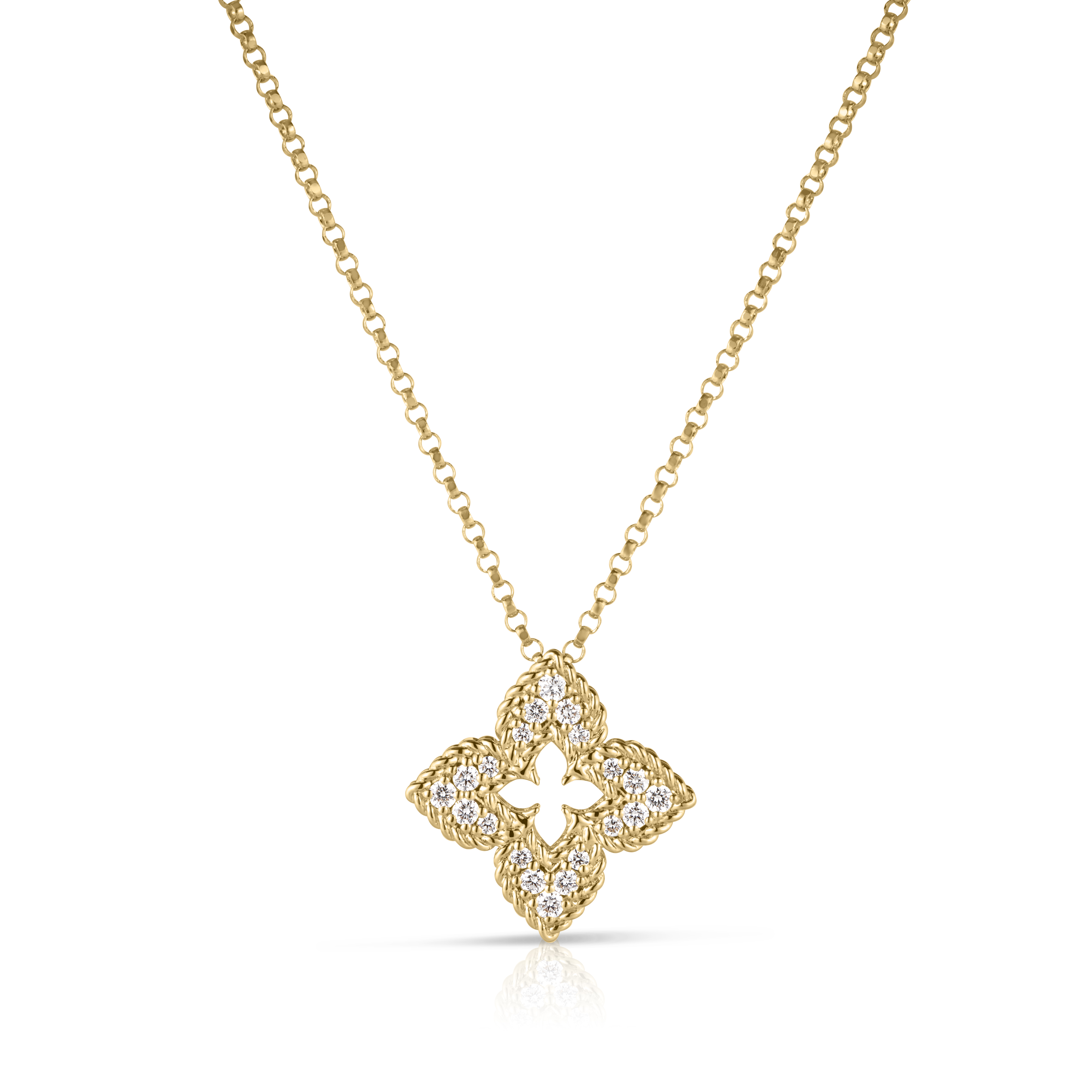 18k Yellow Gold Ventian Princess Small Diamond Pave Flower Necklace