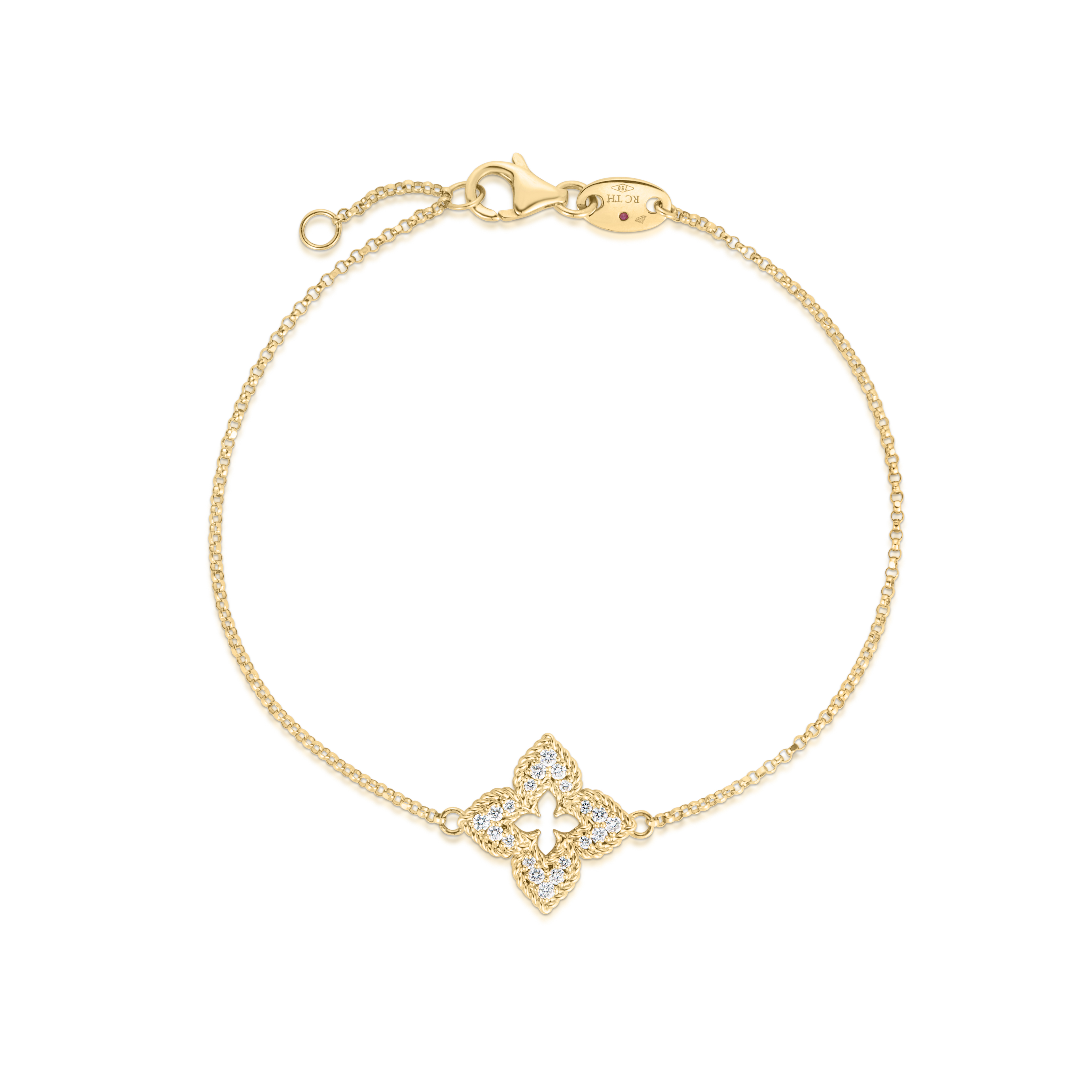 18k Yellow Gold Ventian Princess Small Diamond Pave Flower Bracelet