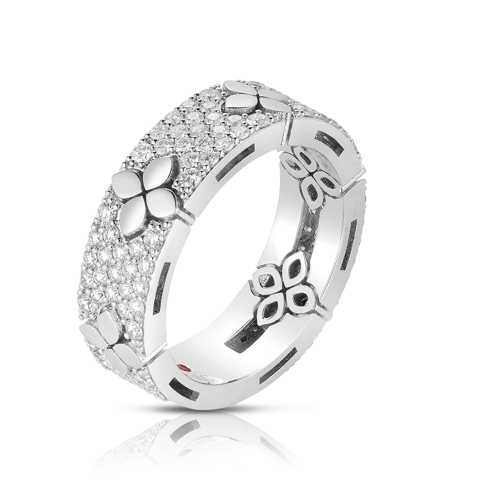 18k White Gold Love In Verona Pave Diamond & Polished Flower Ring