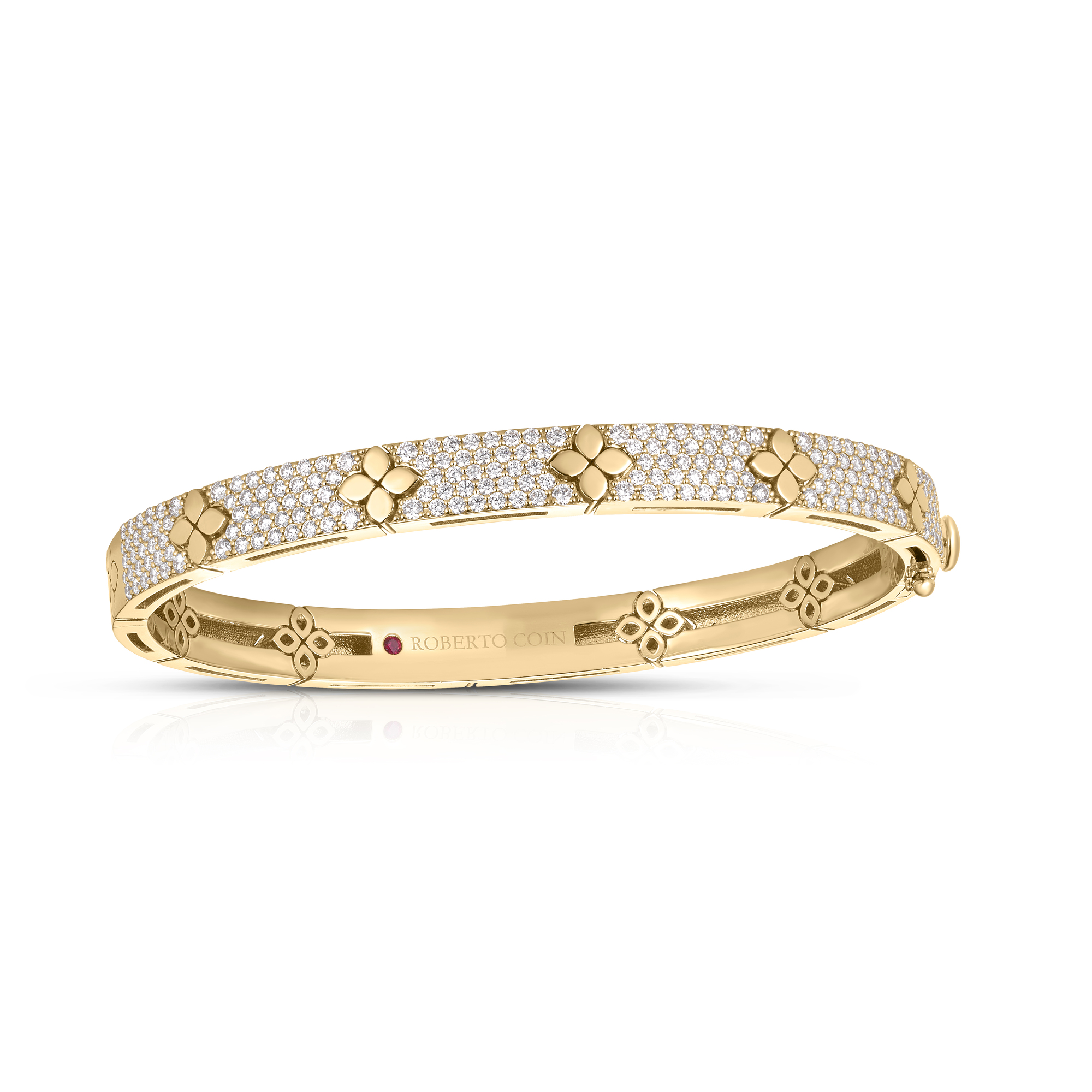 18k Yellow Gold Love In Verona Pave Diamond & Polished Flower Bangle