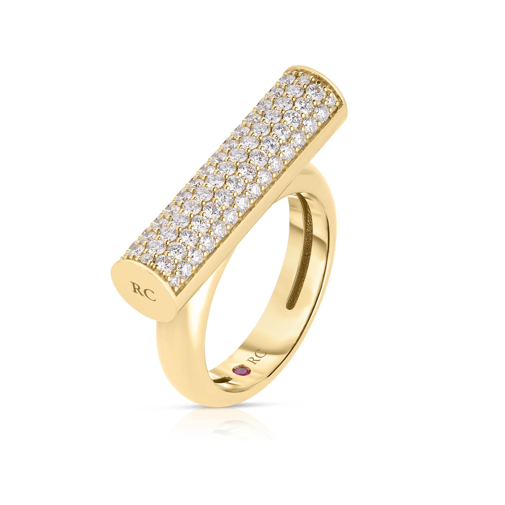18k Yellow Gold Domino Pave Diamond Bar Ring