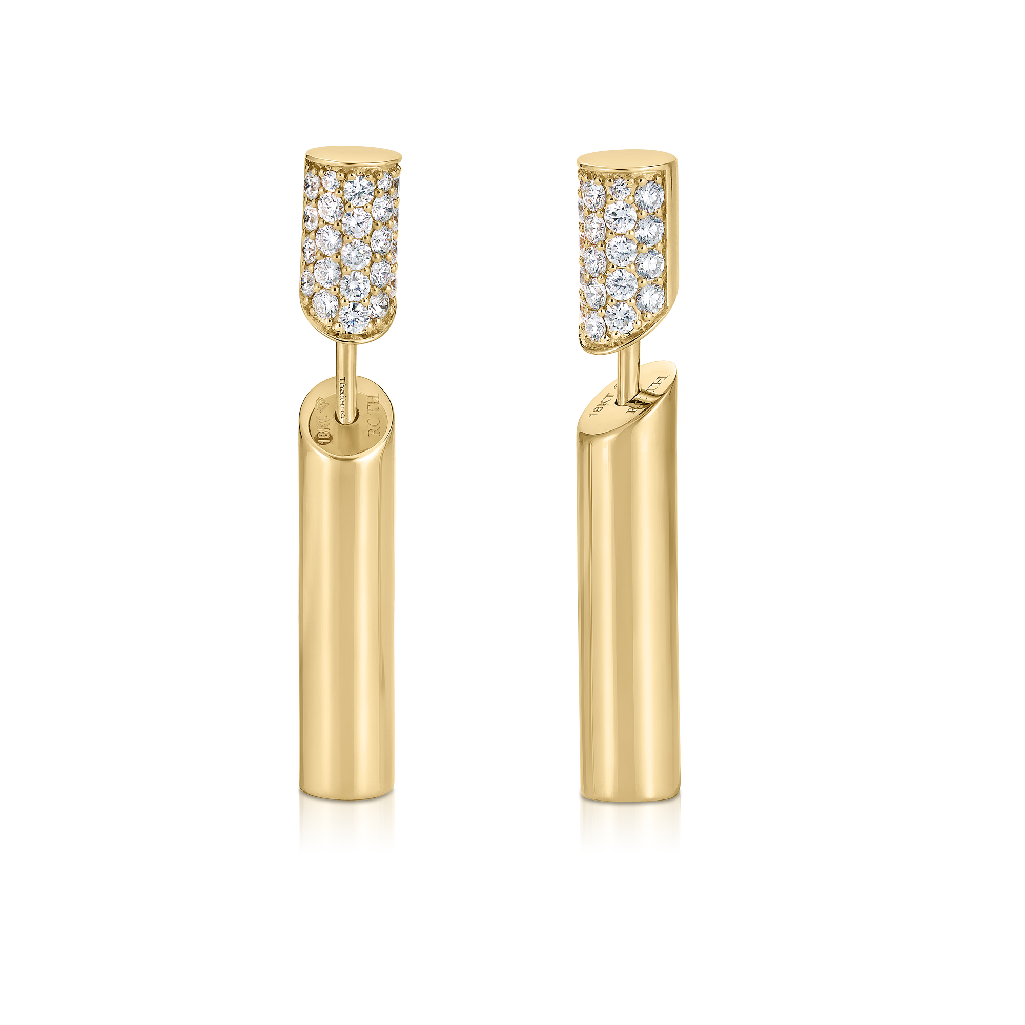 18k Yellow Gold Domino Pave Diamond Accent Stick Earrings