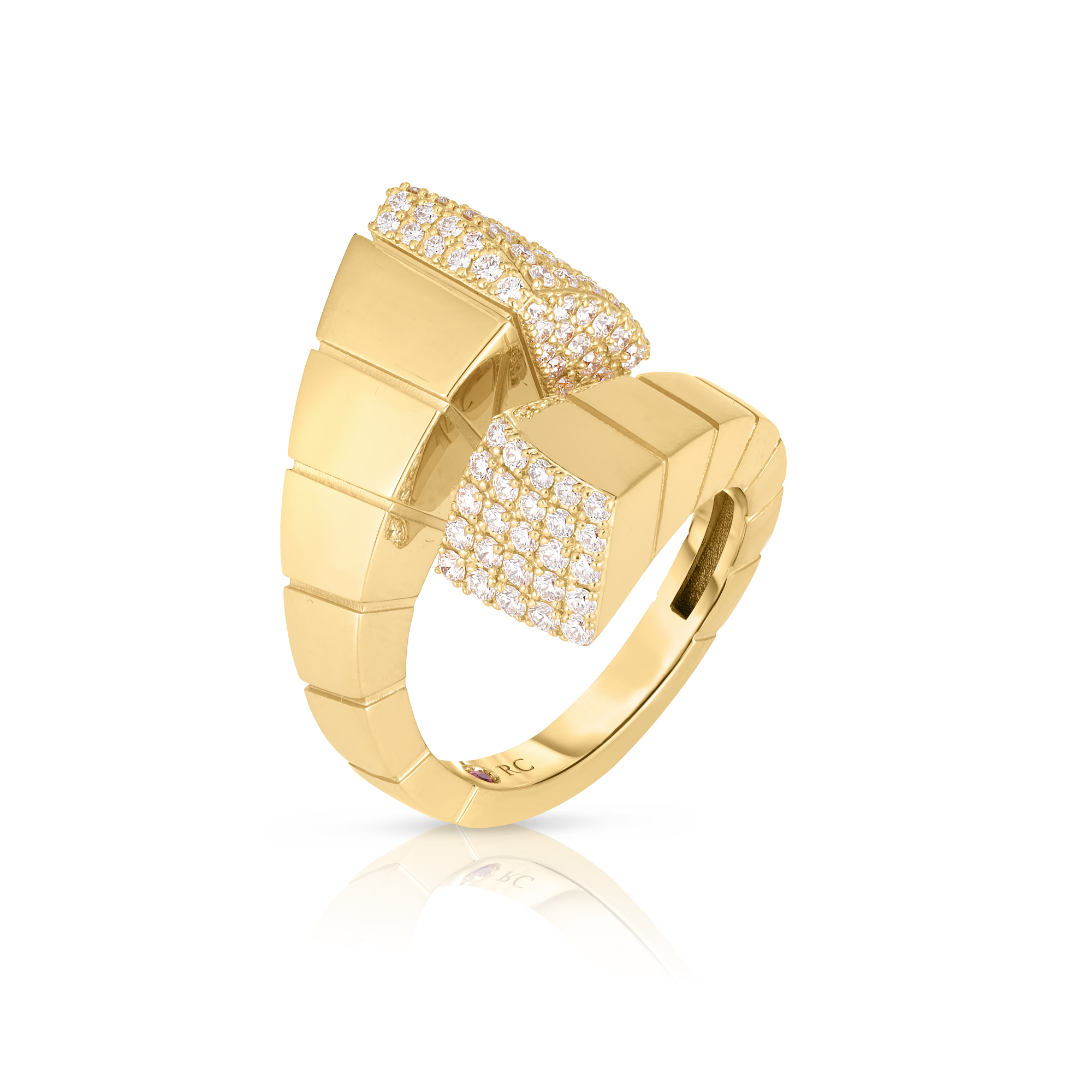 18k Yellow Gold Obelisco Pave Diamond Ends Ring