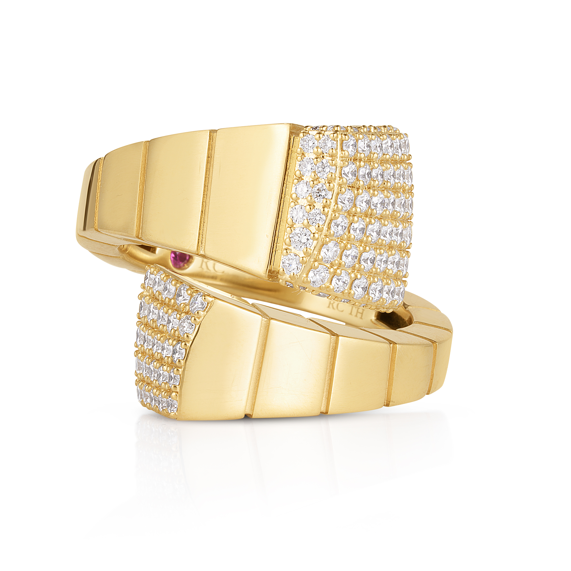 18k Yellow Gold Obelisco Pave Diamond Ends Ring