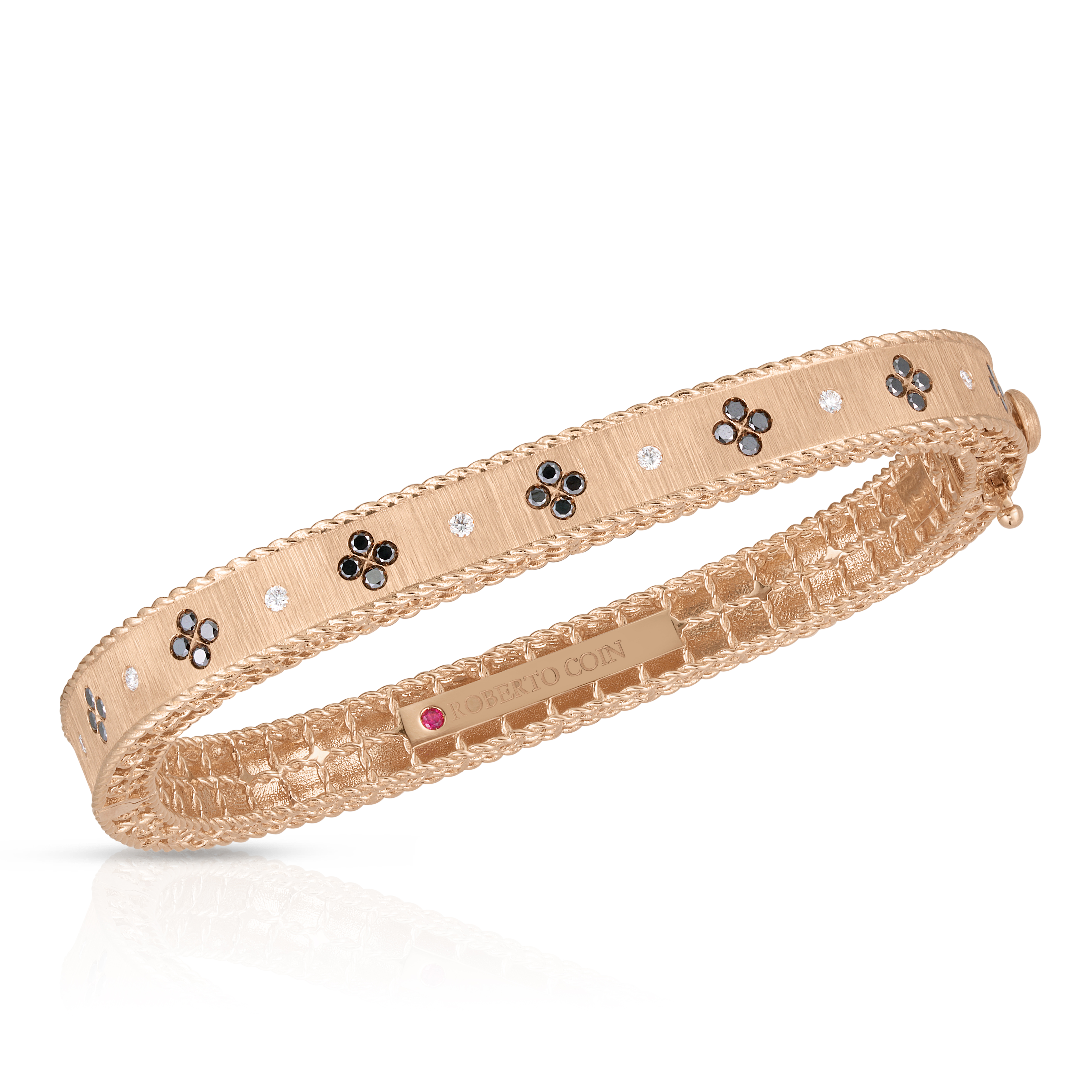 18k Rose Gold Princess Black & White Diamond Square Bangle