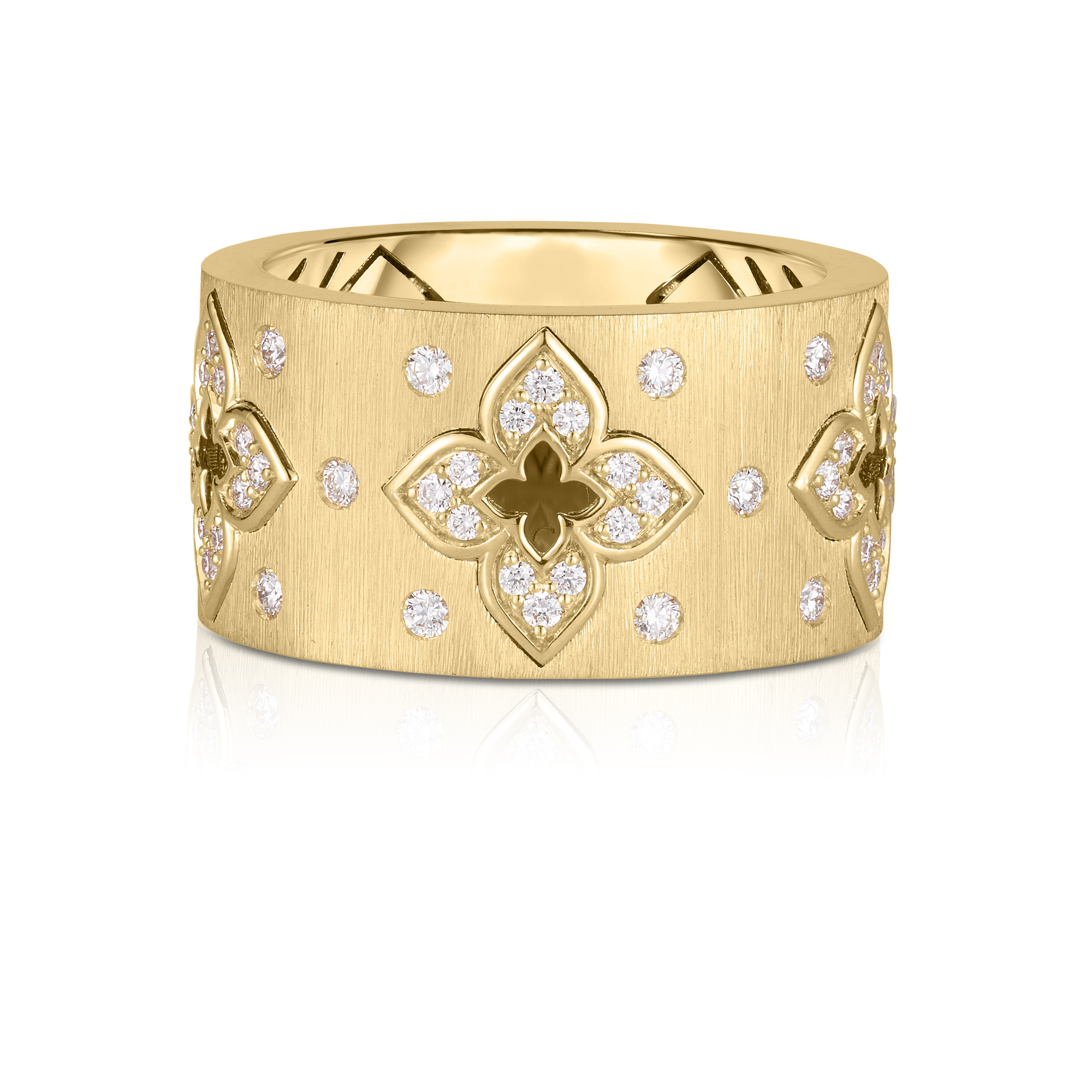 18k Yellow Gold Ventian Princess Diamond & Satin Finish Flower Ring