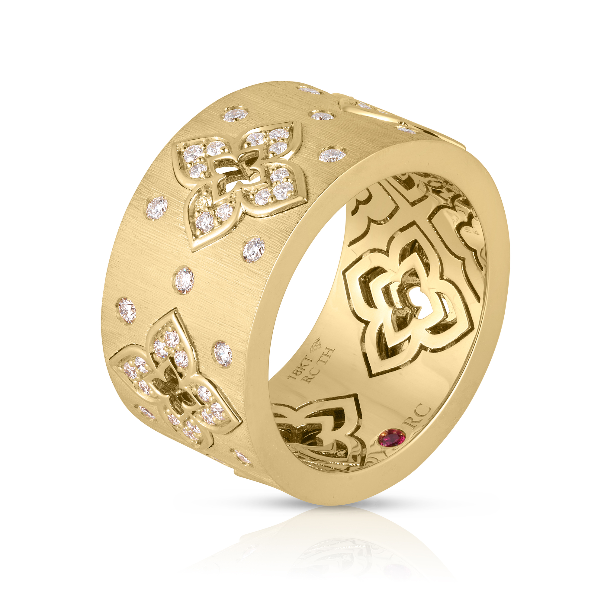 18k Yellow Gold Ventian Princess Diamond & Satin Finish Flower Ring
