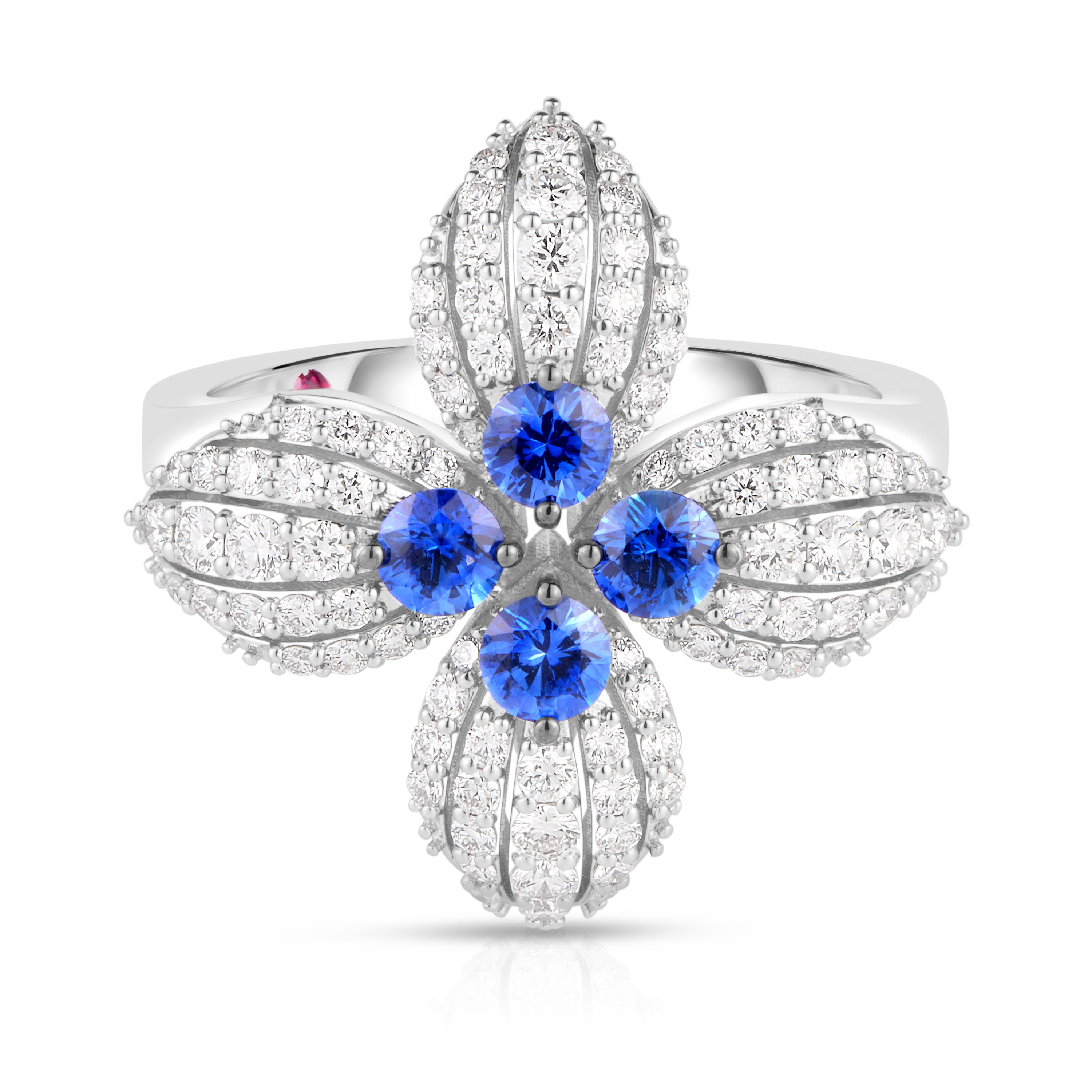 18k White Gold Love In Verona Diamond & Blue Sapphire Flower Ring
