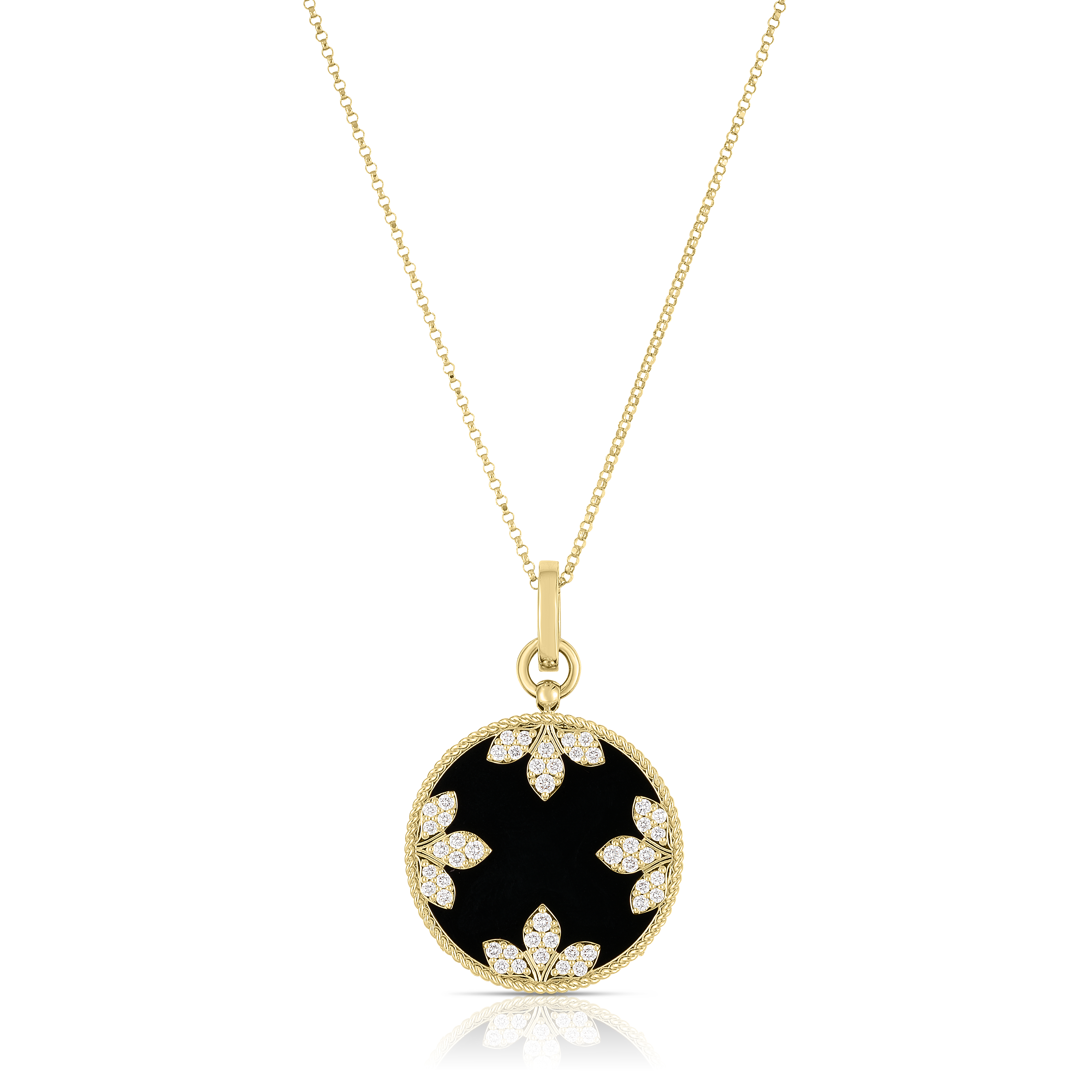 18k Yellow Gold Venetian Medallions Large Diamond And Black Jade Necklace