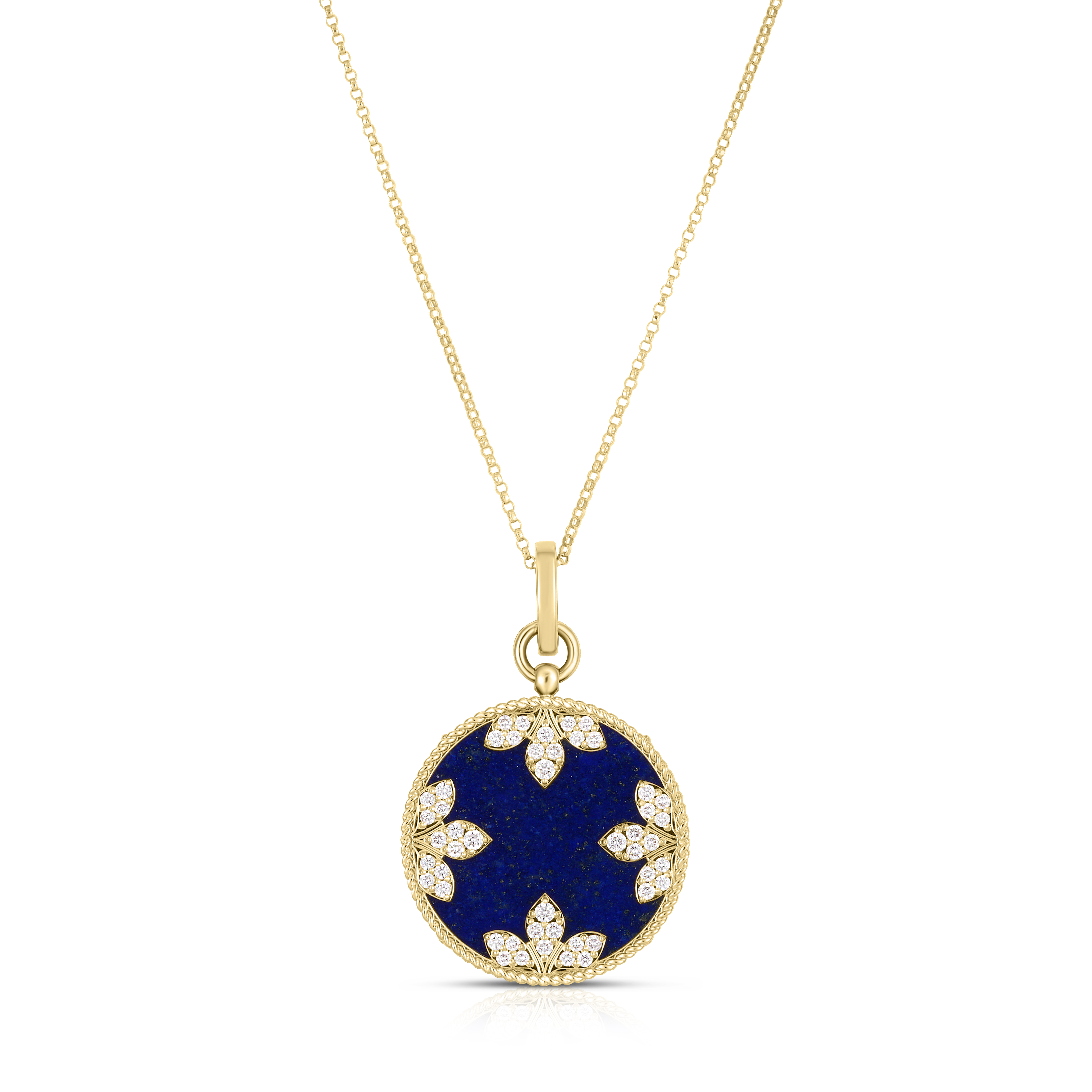 18k Yellow Gold Venetian Medallions Large Diamond And Lapis Necklace