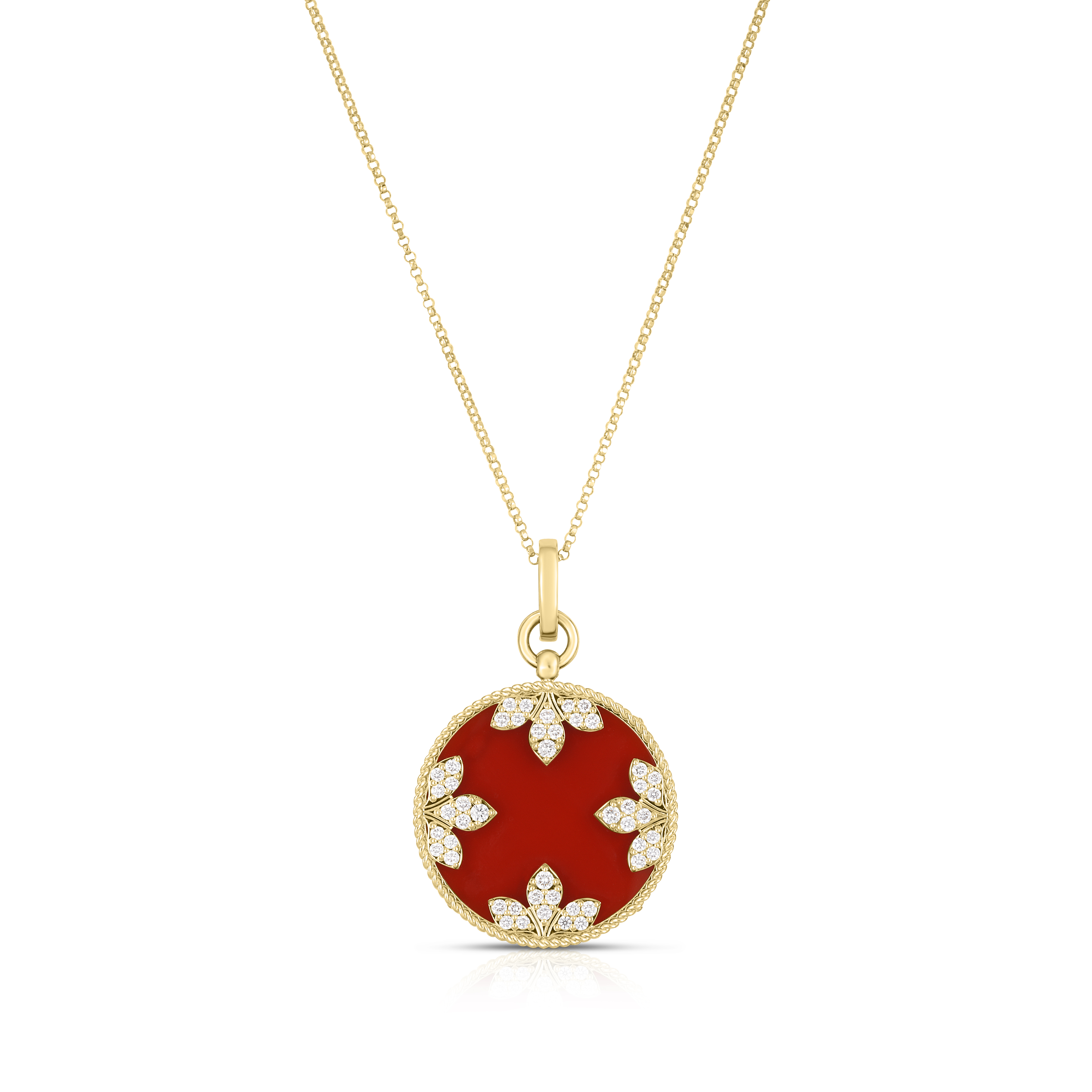 18k Yellow Gold Venetian Medallions Large Diamond And Red Agate Necklace