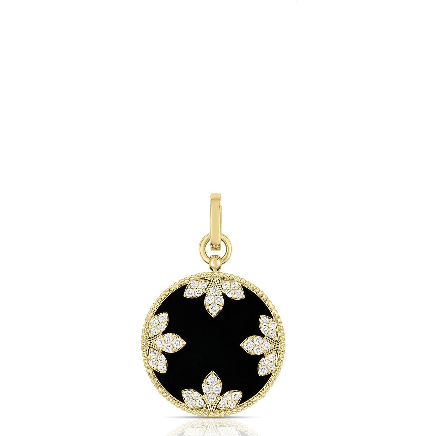 18k Yellow Gold Venetian Medallions Large Diamond And Black Jade Pendant