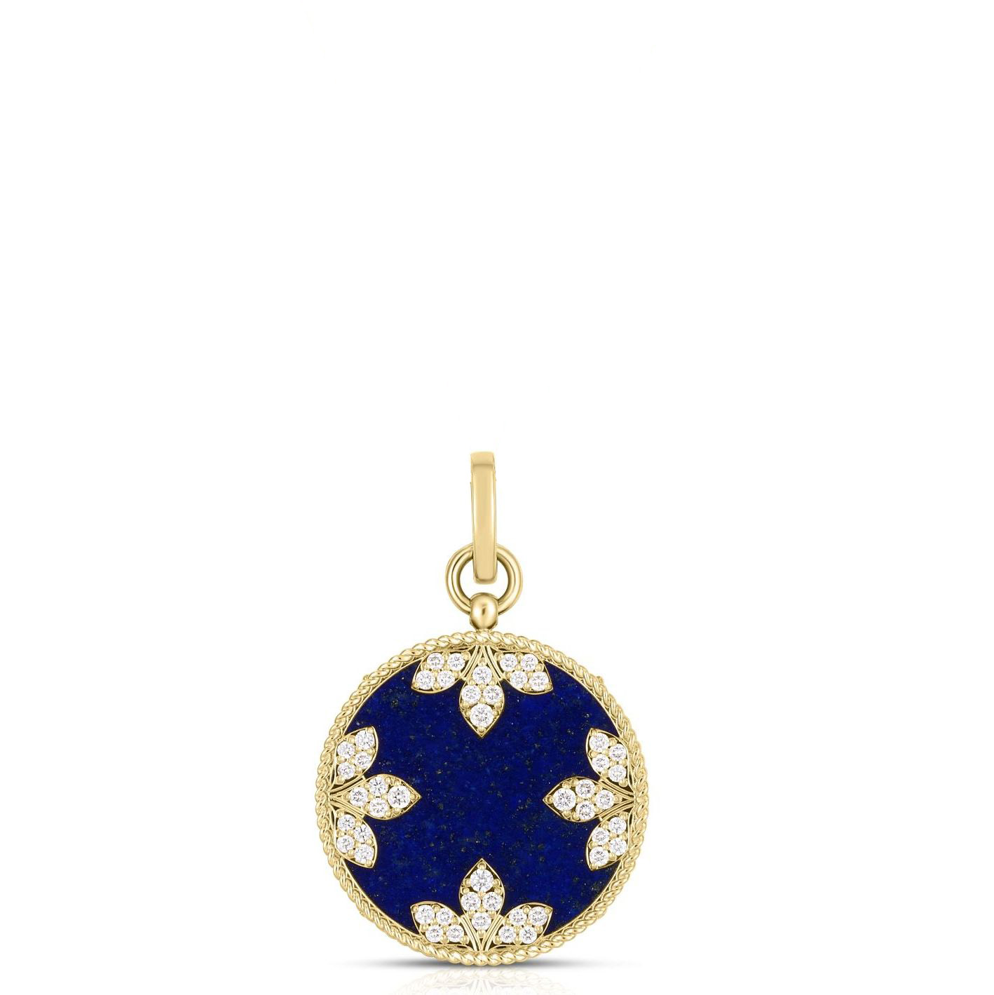 18k Yellow Gold Venetian Medallions Large Diamond And Lapis Pendant