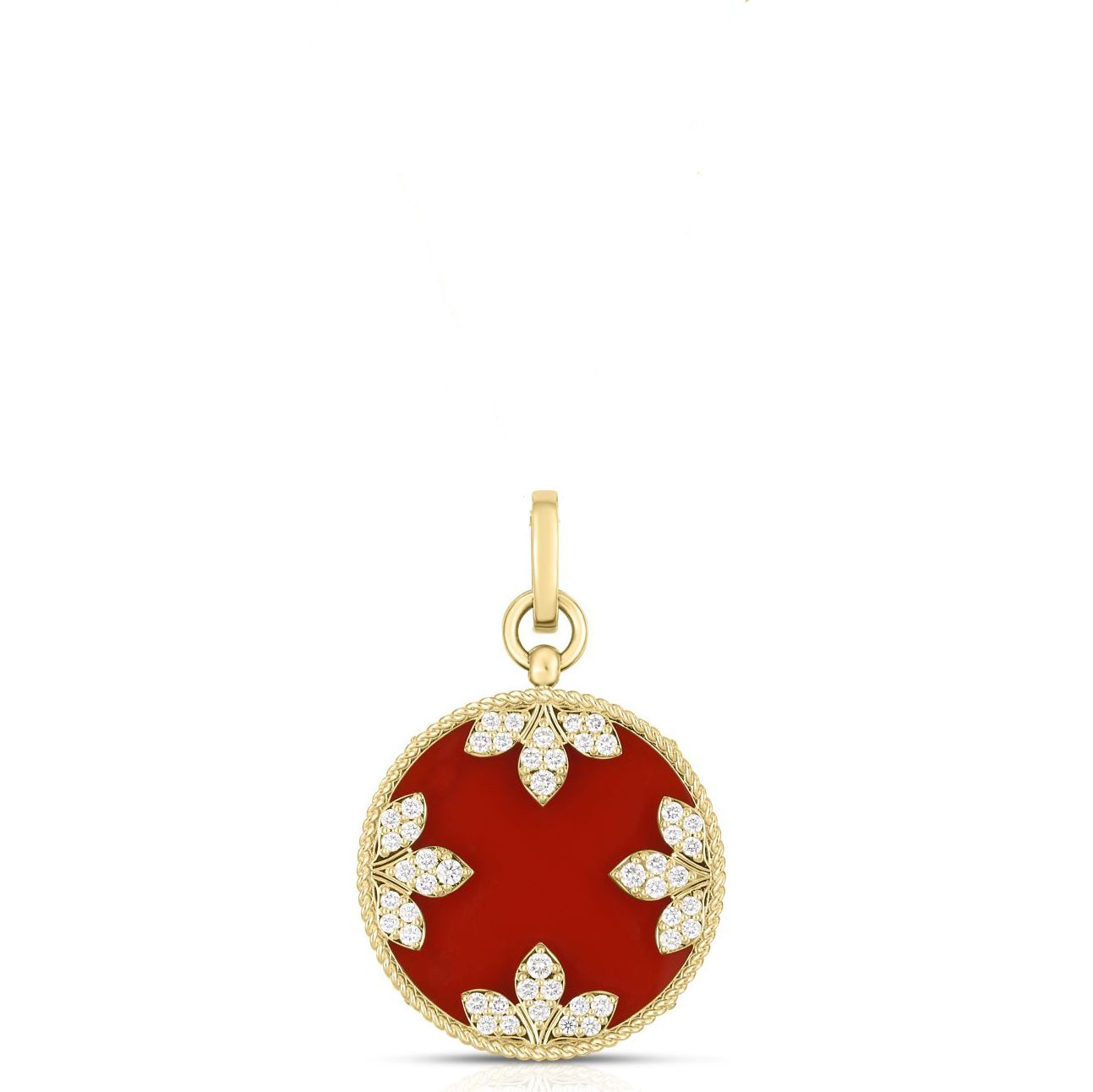 18k Yellow Gold Venetian Medallions Large Diamond And Red Agate Pendant