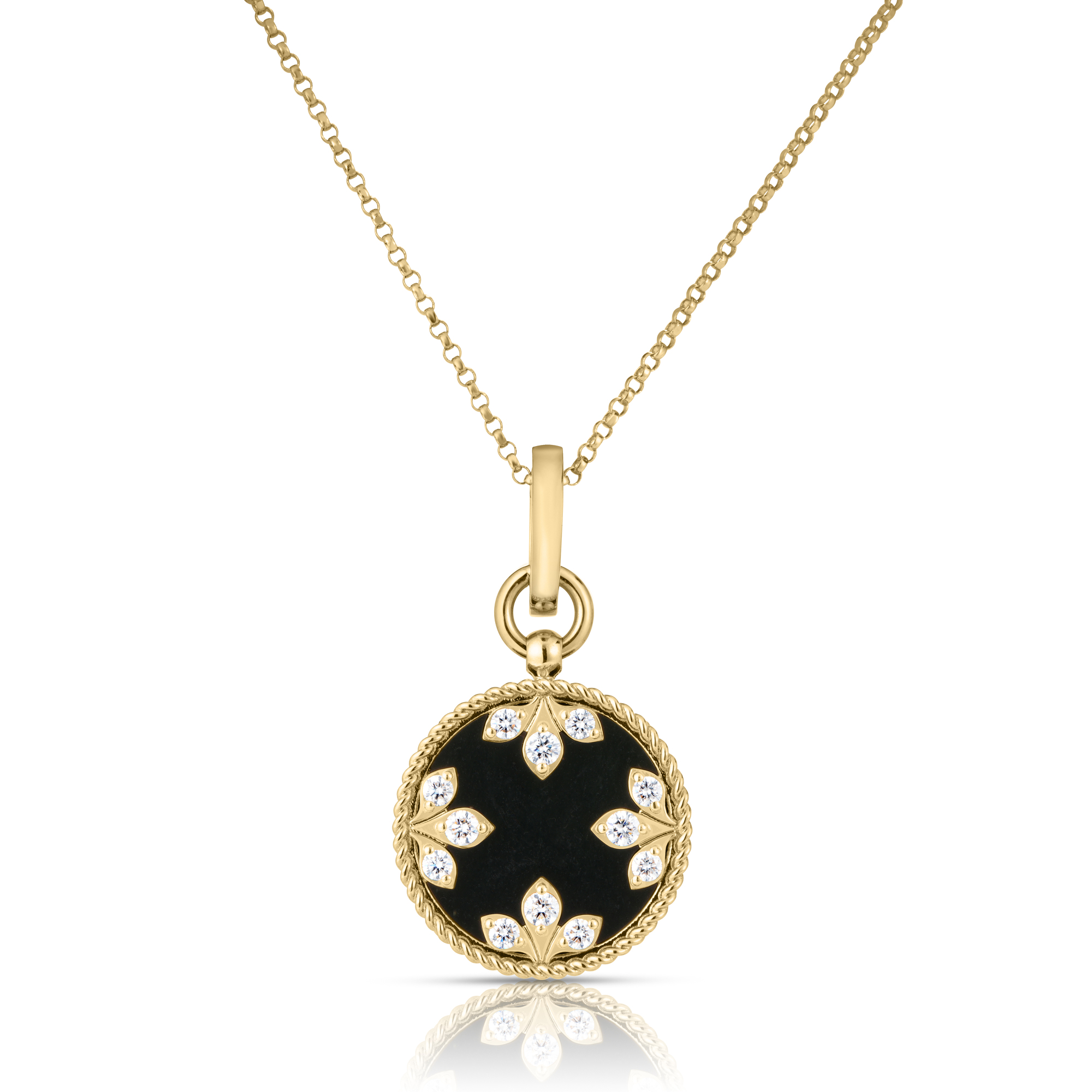 18k Yellow Gold Venetian Medallions Medium Diamond And Black Jade Necklace