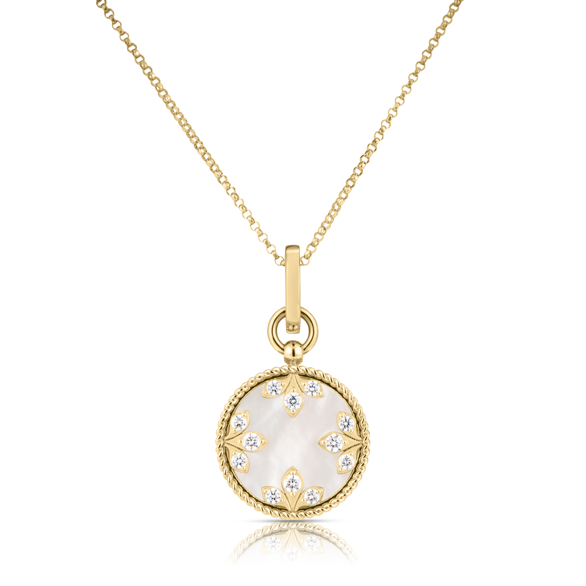 18k Yellow Gold Venetian Medallions Medium Diamond And Mother Of Pearl Necklace