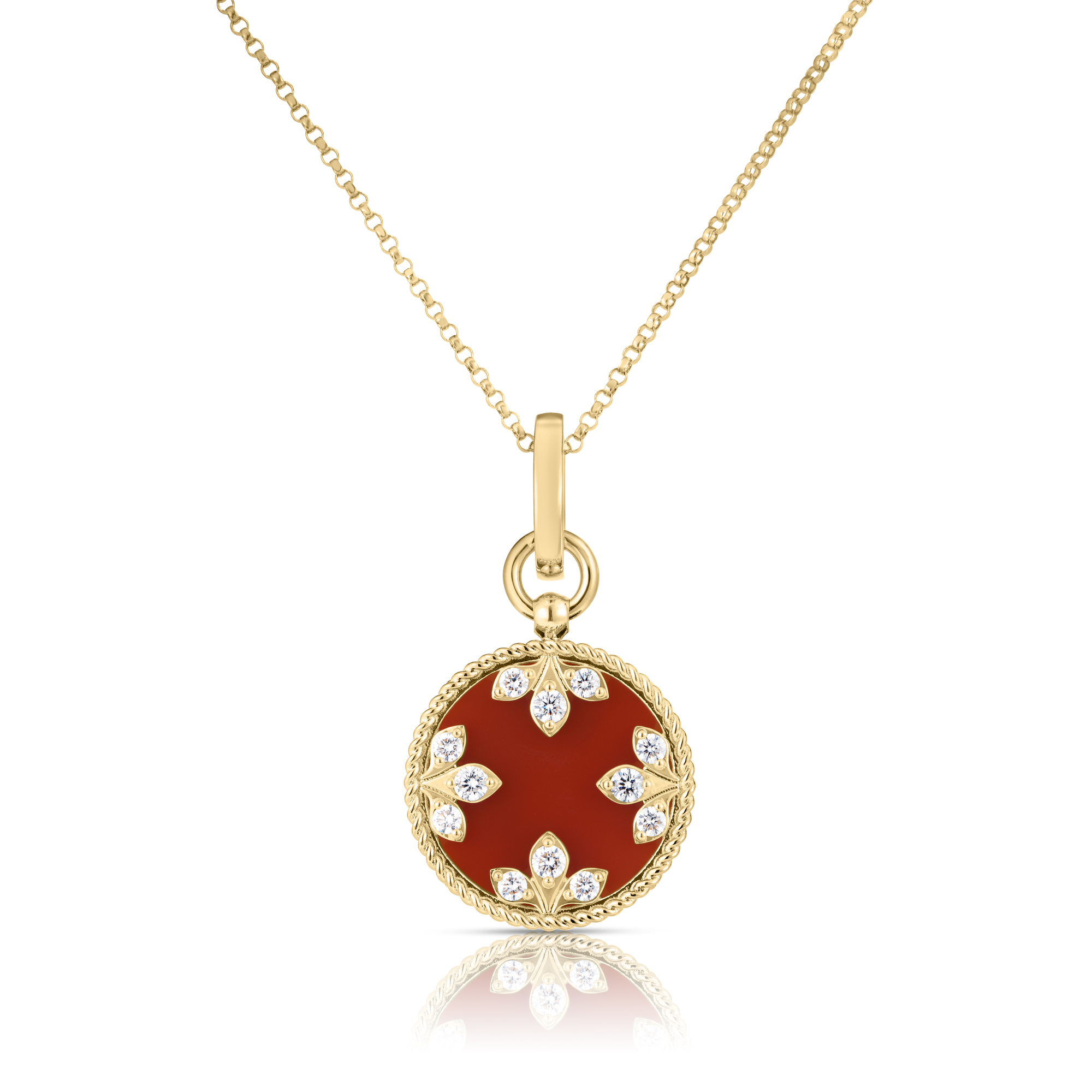 18k Yellow Gold Venetian Medallions Medium Diamond And Red Agate Necklace