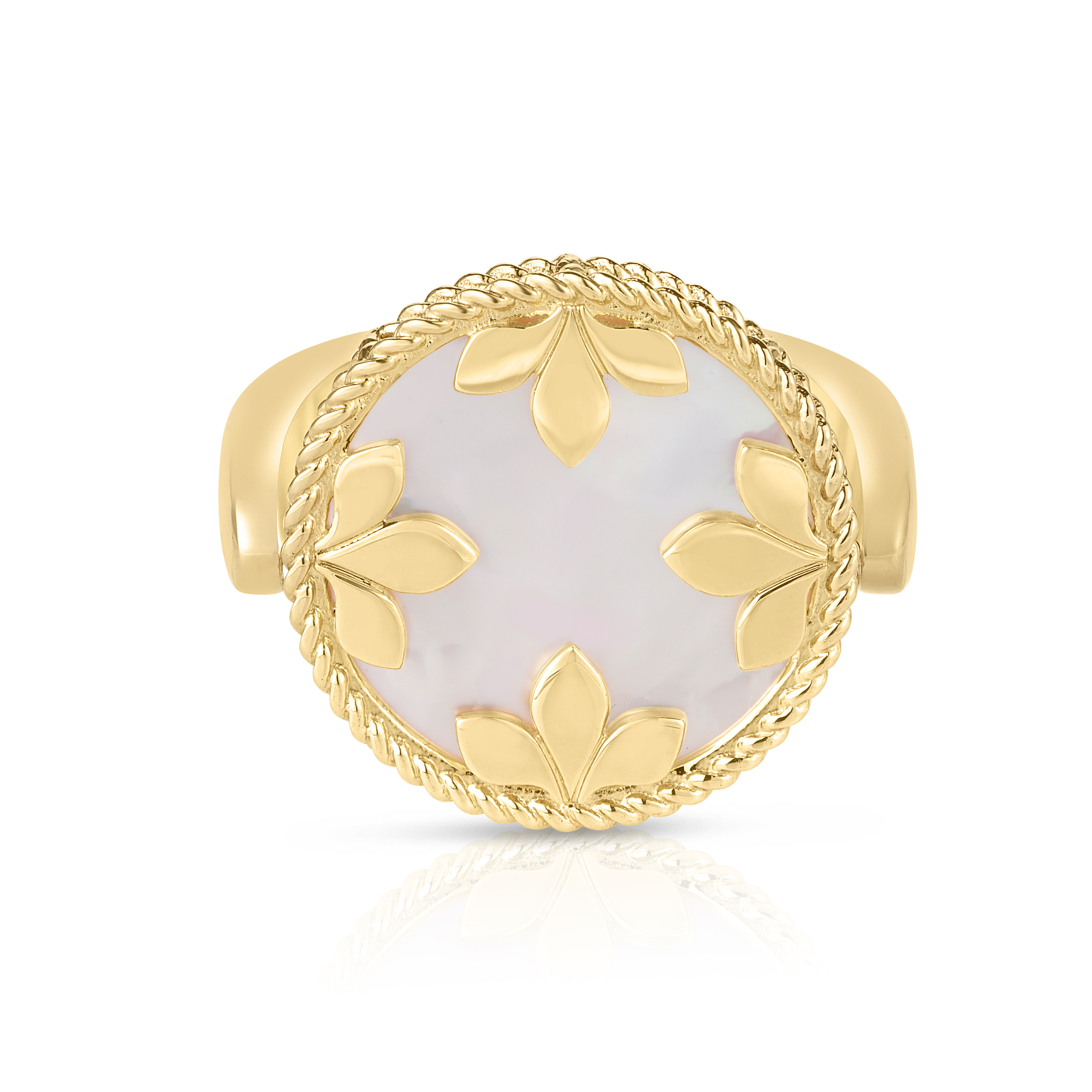 18k Yellow Gold Venetian Medallions Diamond, Black Jade, & Mother Of Pearl Reversible Ring
