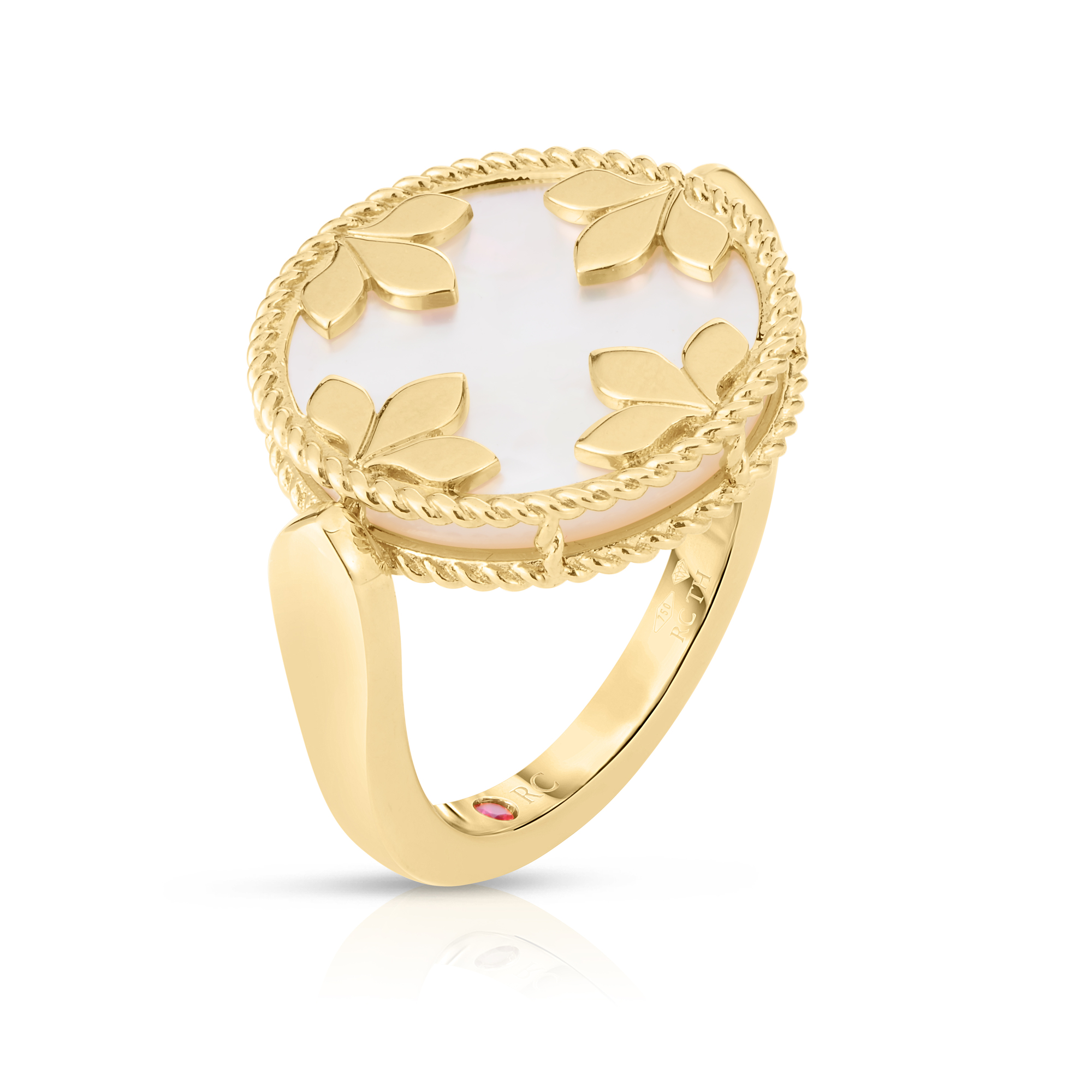 18k Yellow Gold Venetian Medallions Diamond, Turquoise, & Mother Of Pearl Reversible Ring