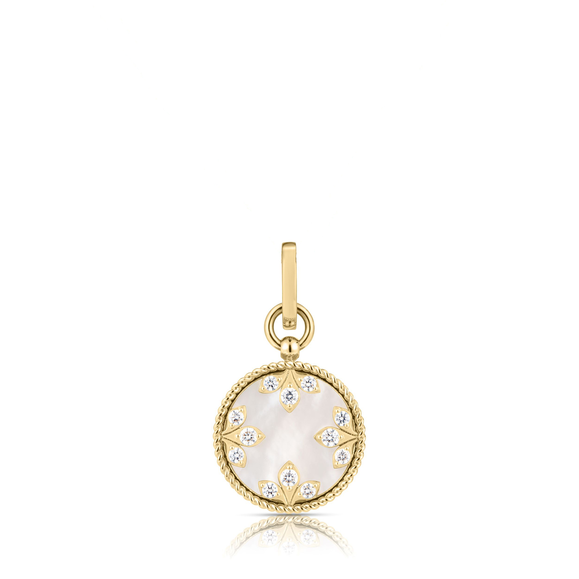 18k Yellow Gold Venetian Medallions Medium Diamond And Mother Of Pearl Pendant