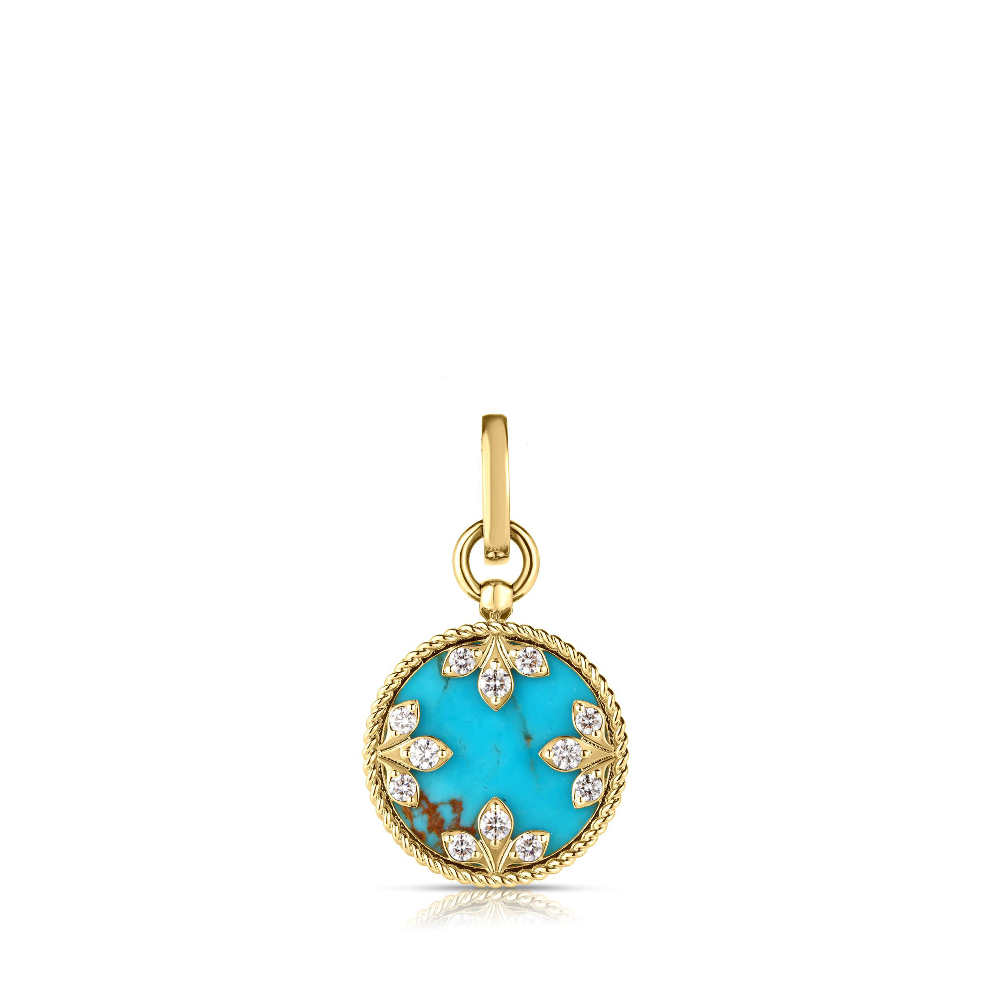 18k Yellow Gold Venetian Medallions Medium Diamond And Turquoise Pendant