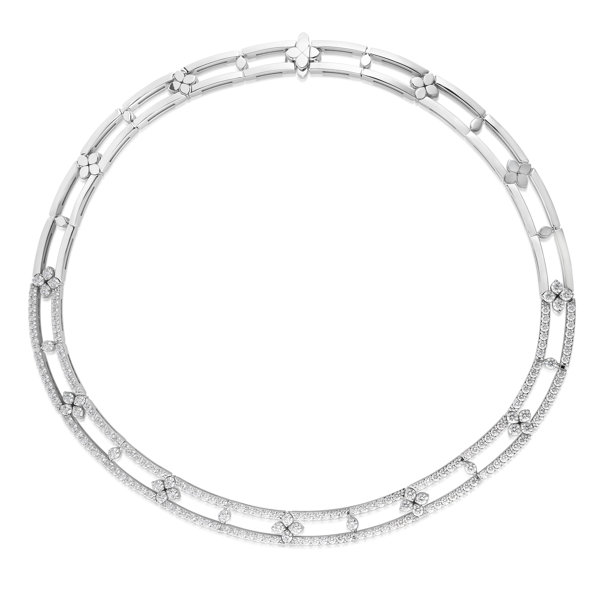 18k White Gold Love In Verona Open Frame Pave Diamond Collar Necklace