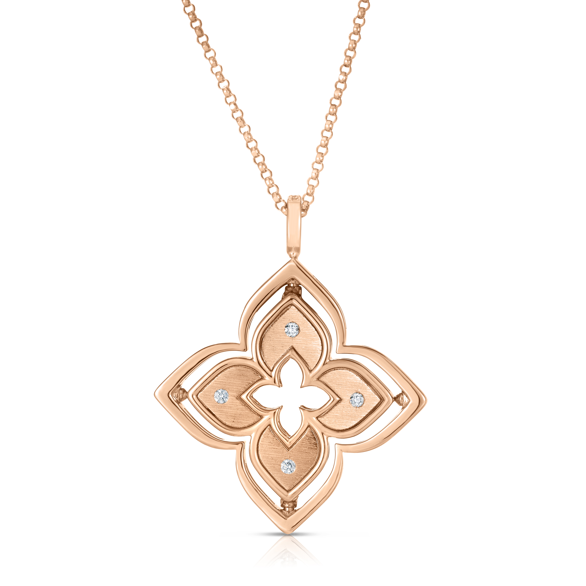 18k Rose Gold Venetian Princess Pirouette Diamond & Rhodonite Flower Necklace