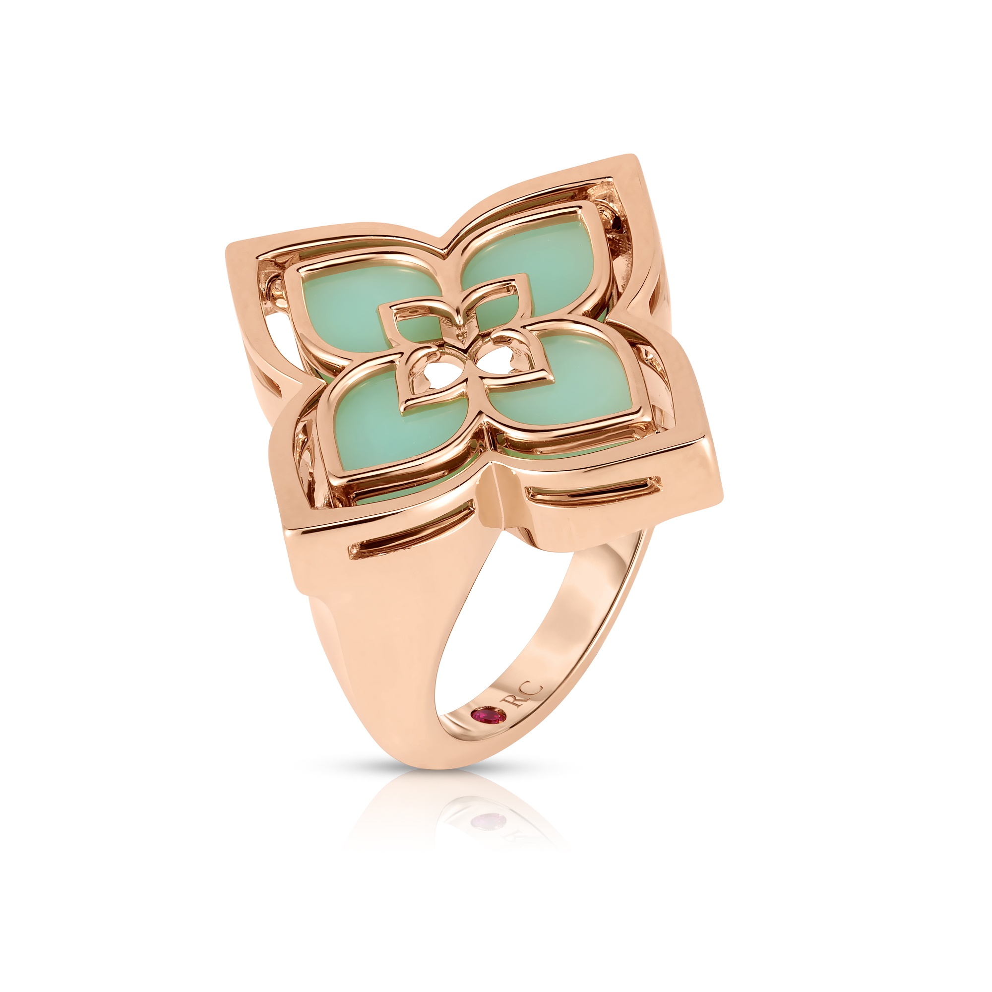 18k Rose Gold Venetian Princess Pirouette Diamond & Chrysoprase Flower Ring