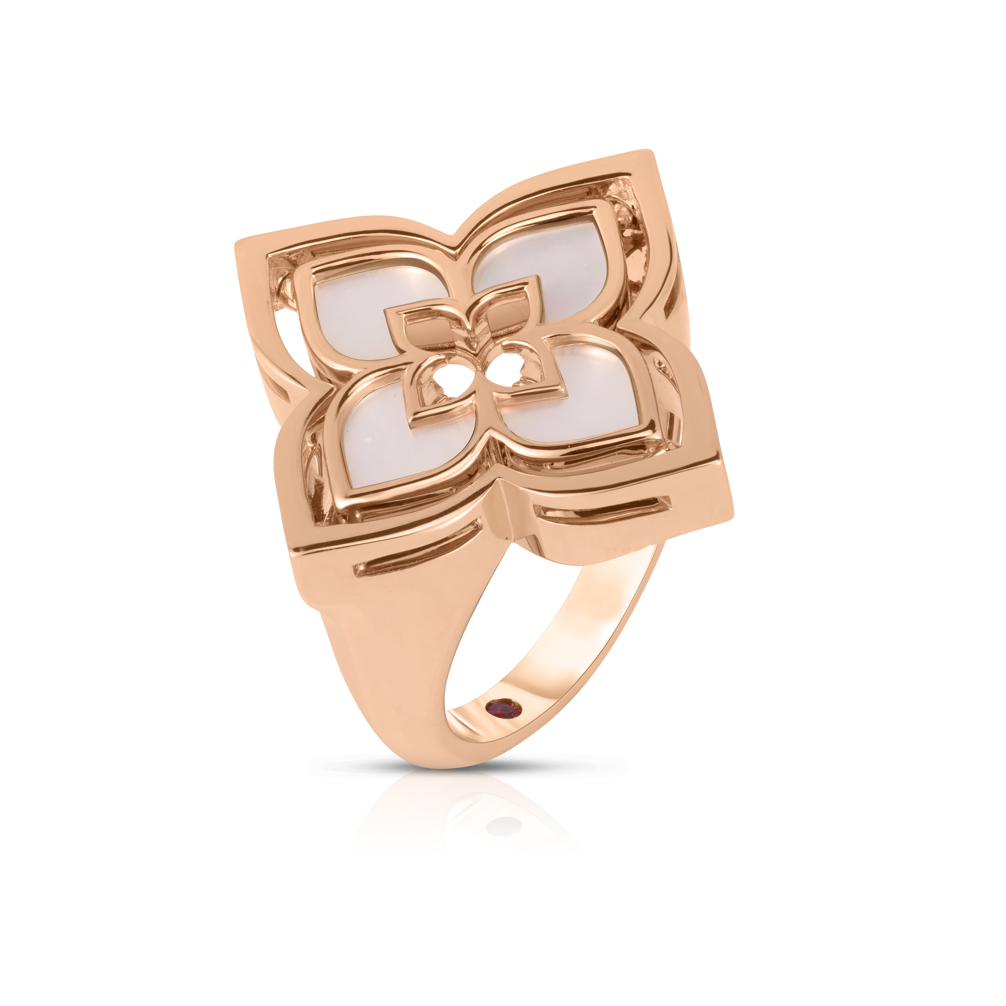 18k Rose Gold Venetian Princess Pirouette Diamond & Mother Of Pearl Flower Ring