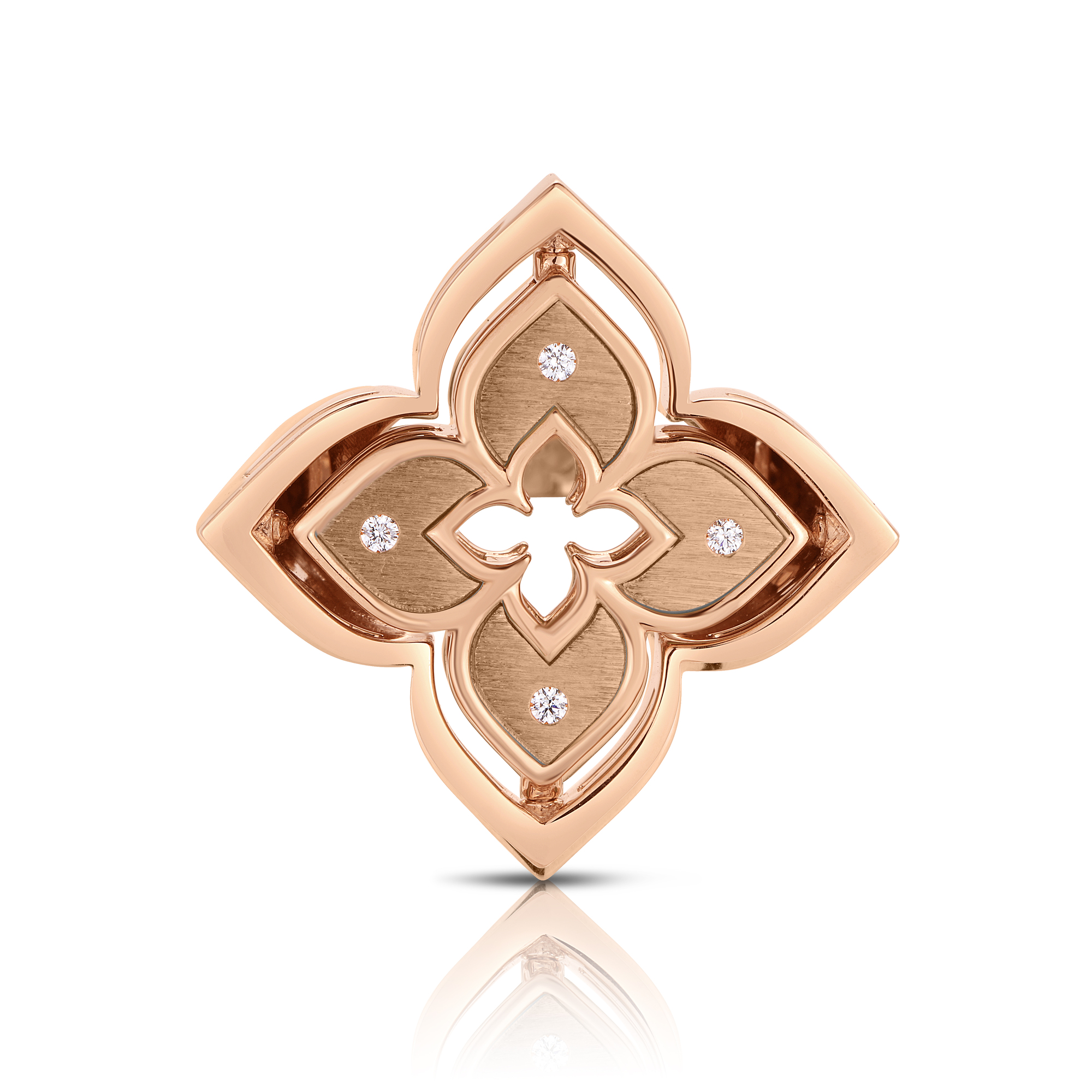18k Rose Gold Venetian Princess Pirouette Diamond & Mother Of Pearl Flower Ring