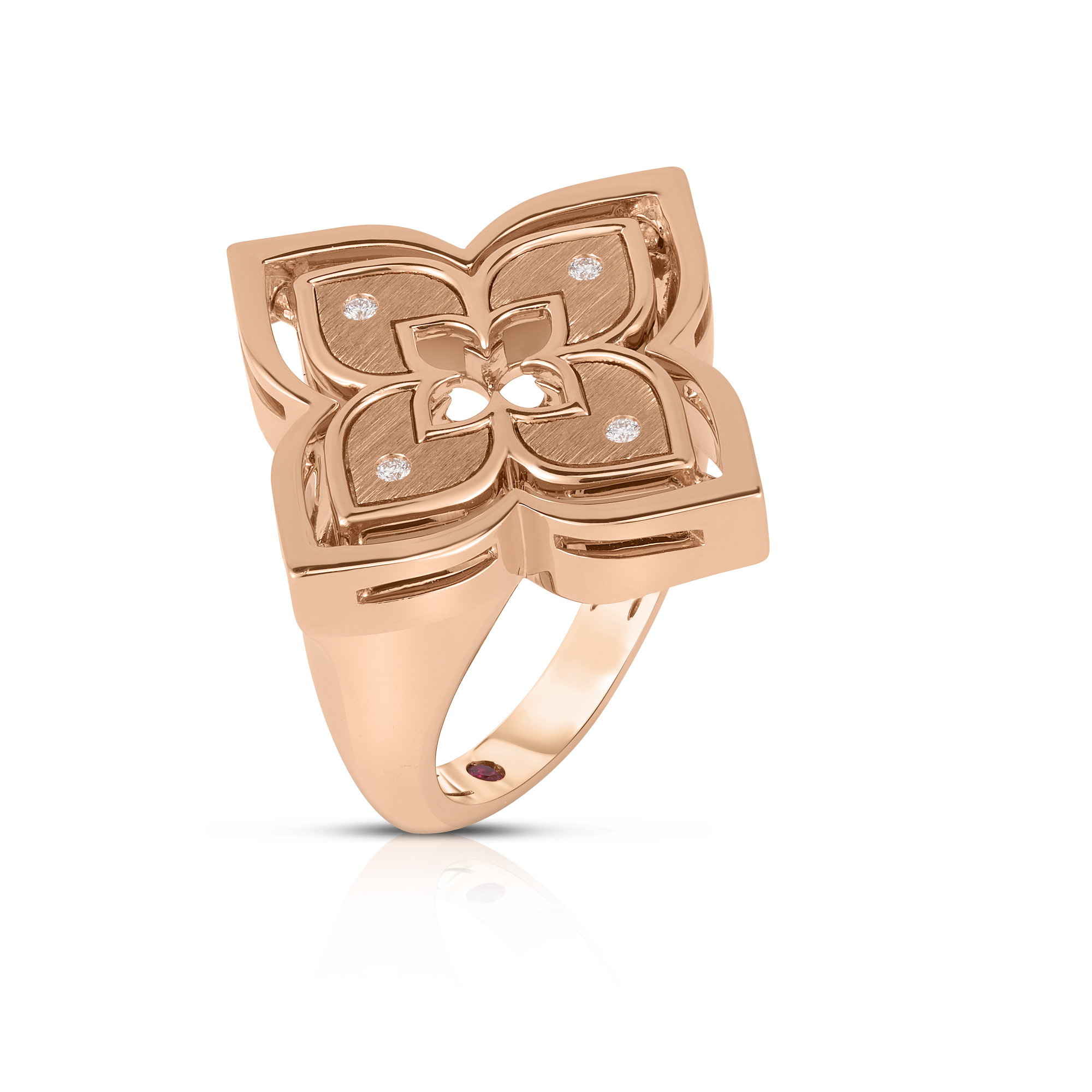 18k Rose Gold Venetian Princess Pirouette Diamond & Mother Of Pearl Flower Ring