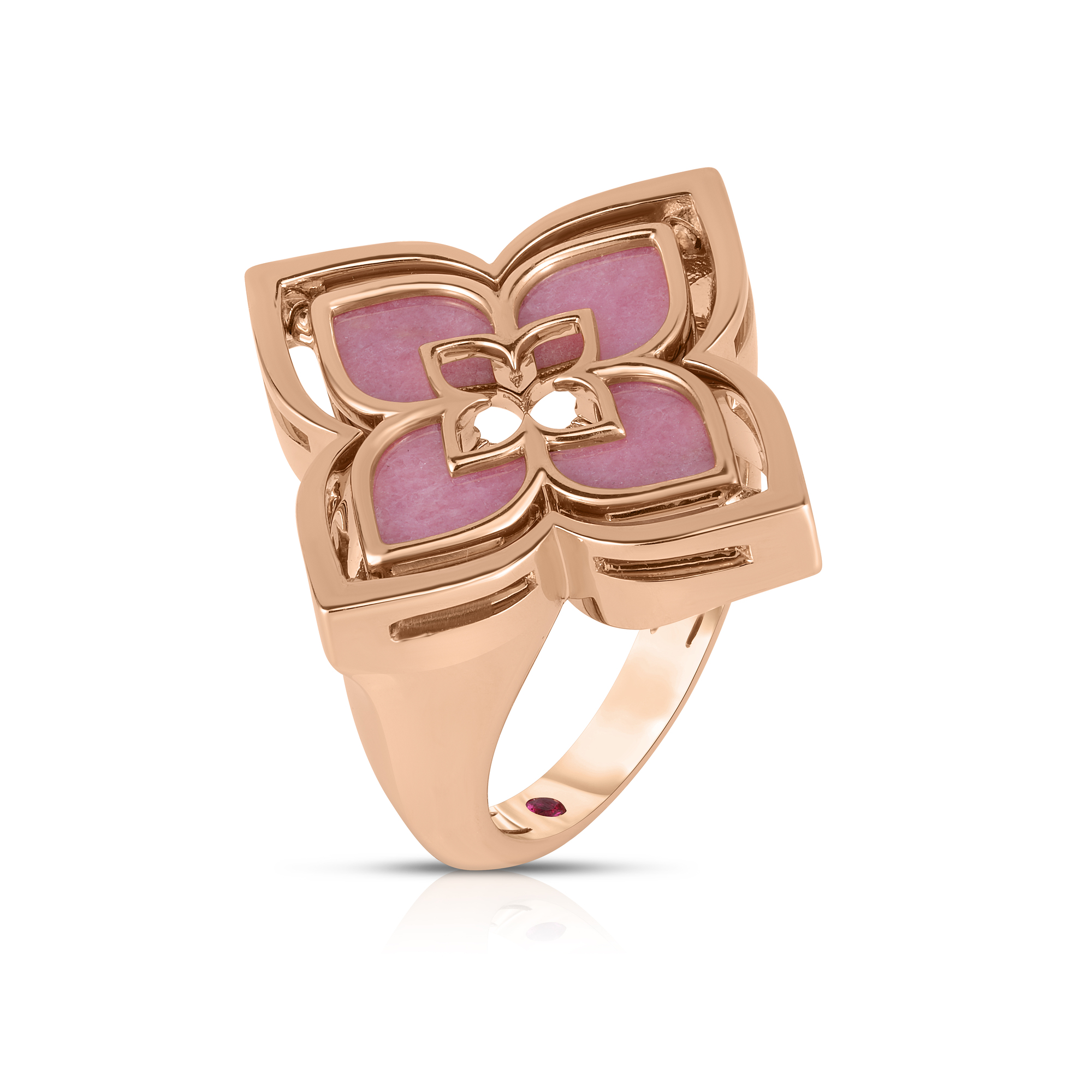 18k Rose Gold Venetian Princess Pirouette Diamond & Rhodonite Flower Ring