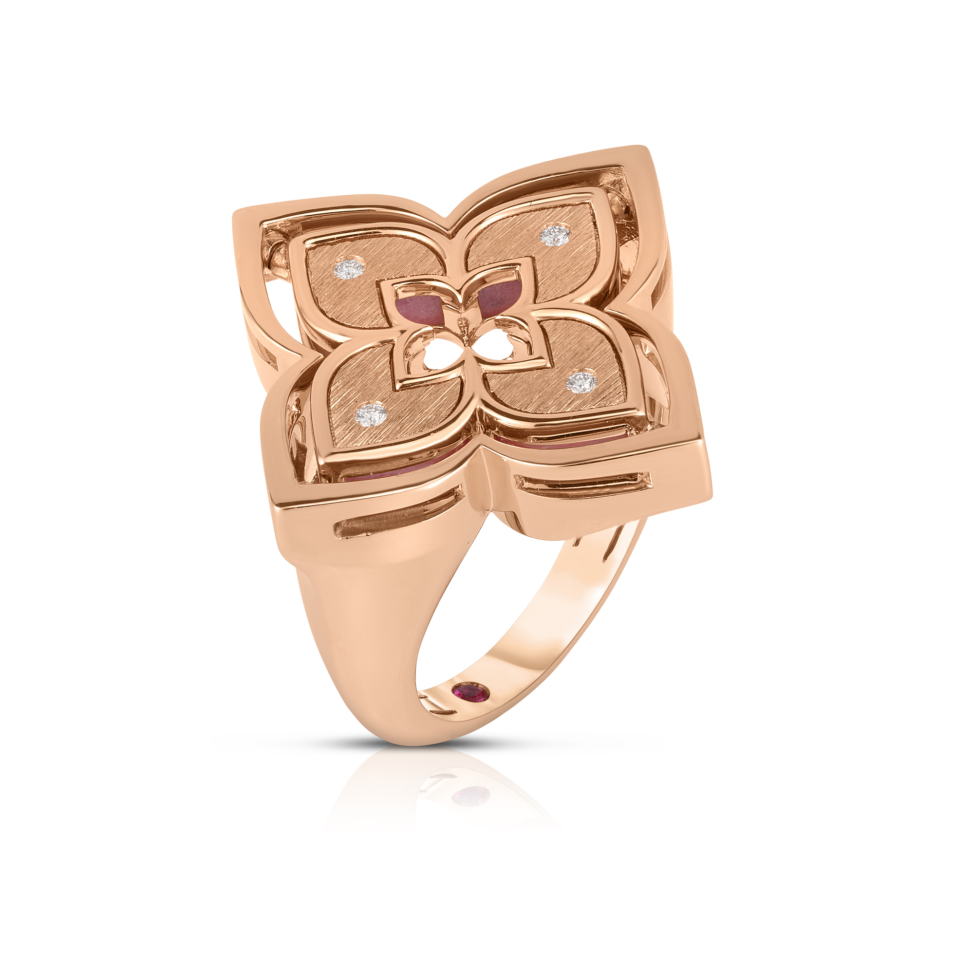 18k Rose Gold Venetian Princess Pirouette Diamond & Rhodonite Flower Ring