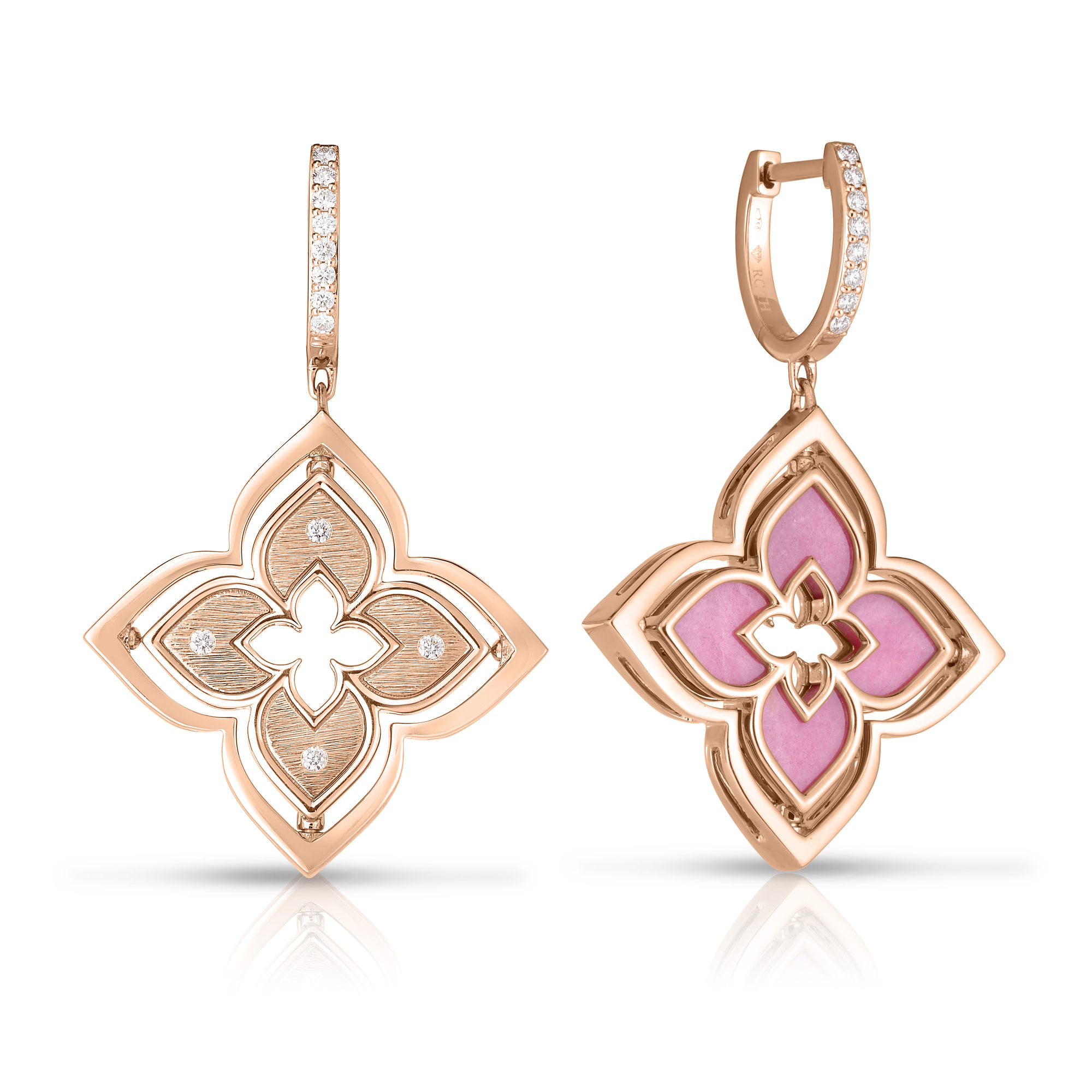 18k Rose Gold Venetian Princess Pirouette Diamond & Rhodonite Flower Drop Earrings