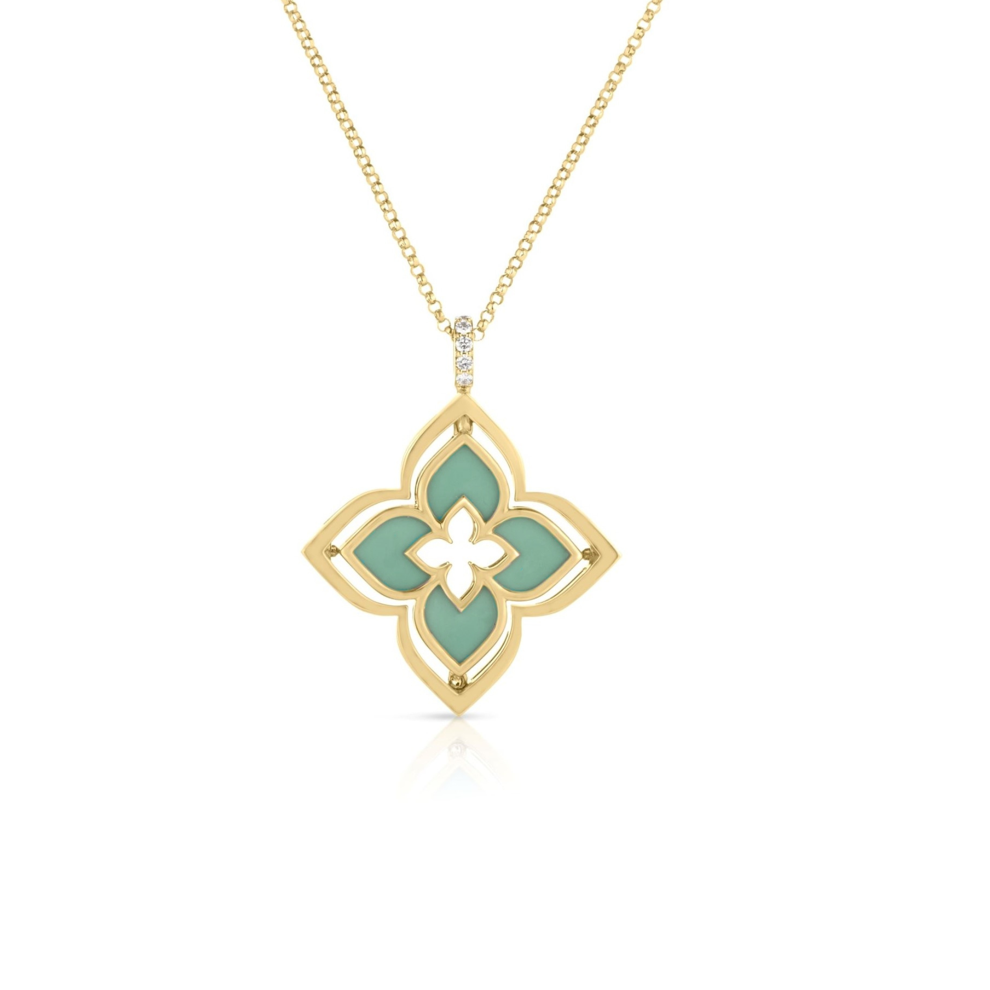 18k Yellow Gold Venetian Princess Pirouette Diamond & Chrysoprase Flower Necklace
