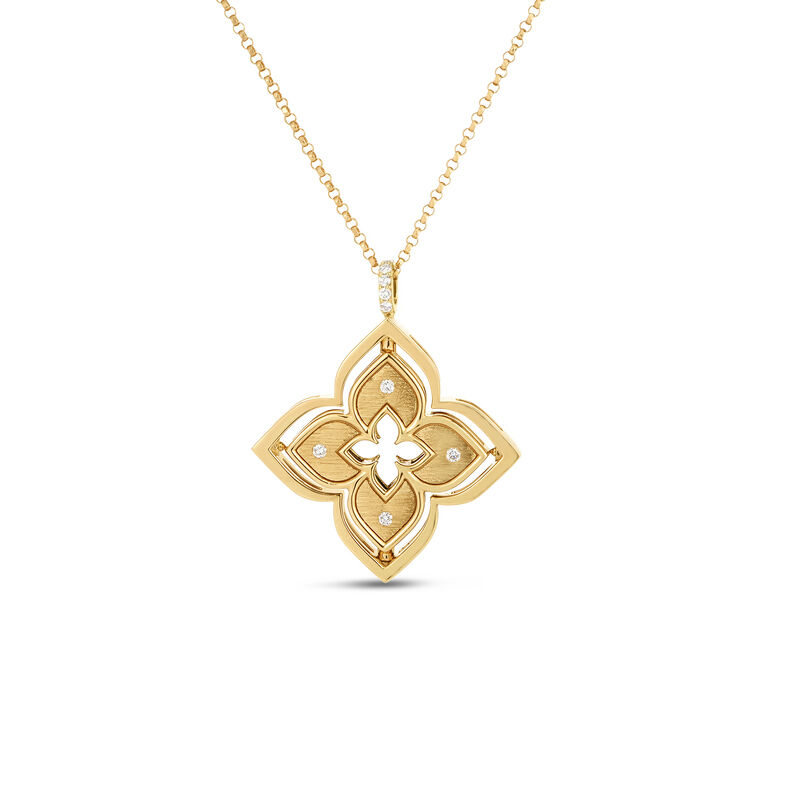18k Yellow Gold Venetian Princess Pirouette Diamond & Chrysoprase Flower Necklace