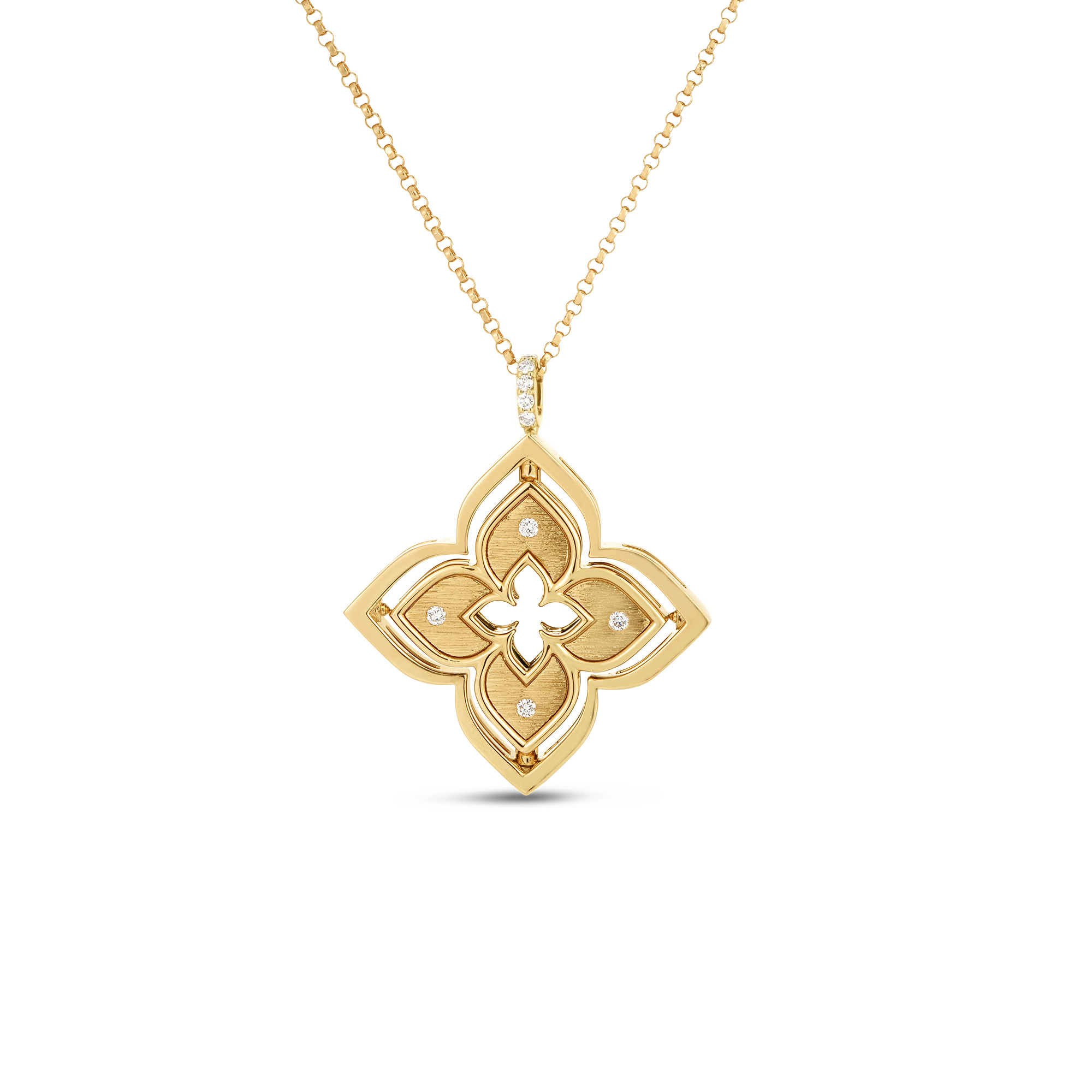 18k Yellow Gold Venetian Princess Pirouette Diamond & Mother Of Pearl Flower Necklace
