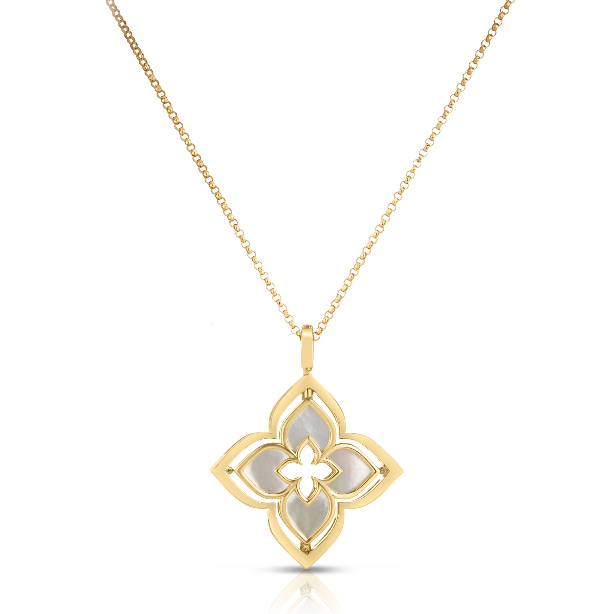 18k Yellow Gold Venetian Princess Pirouette Diamond & Mother Of Pearl Flower Necklace