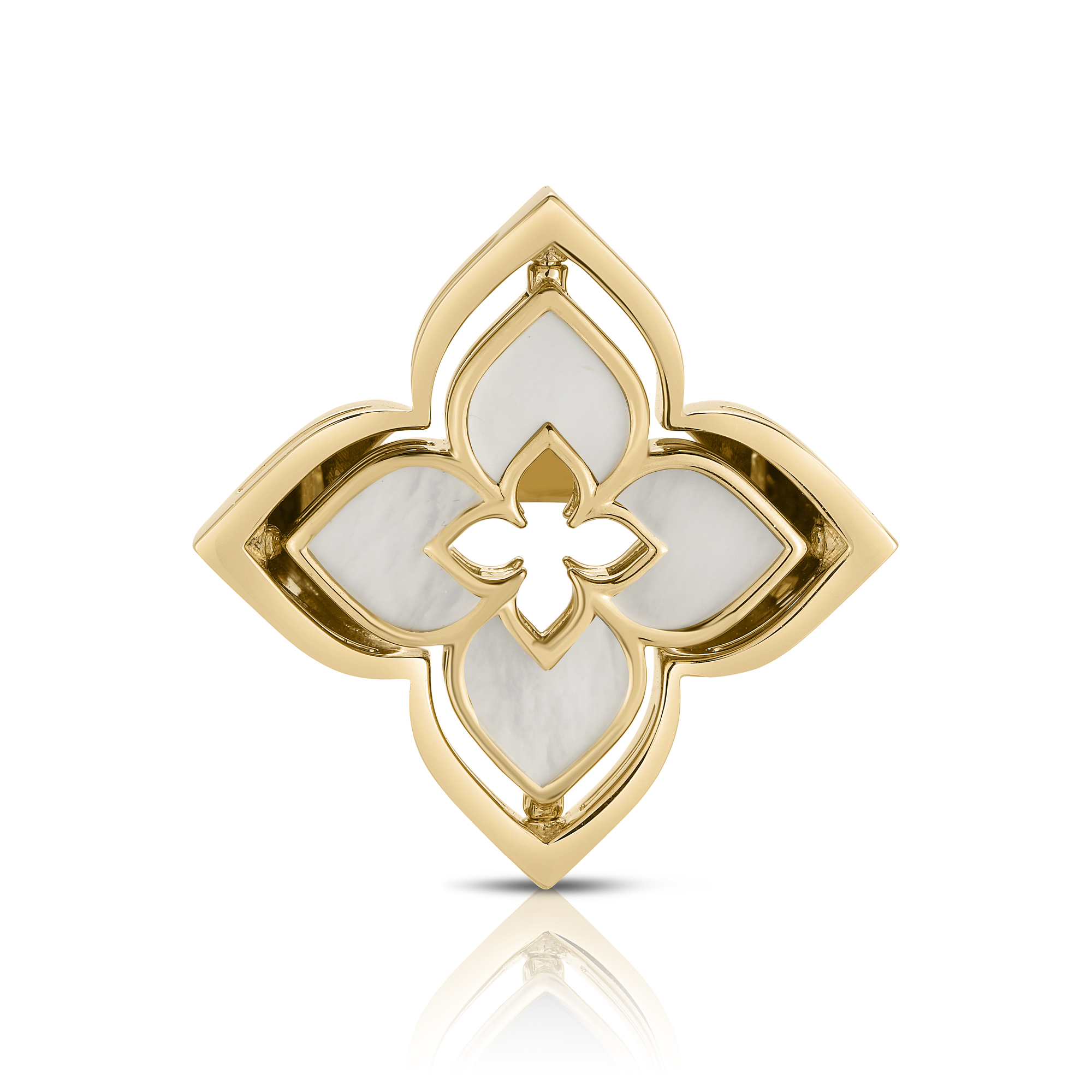 18k Yellow Gold Venetian Princess Pirouette Diamond & Mother Of Pearl Flower Ring